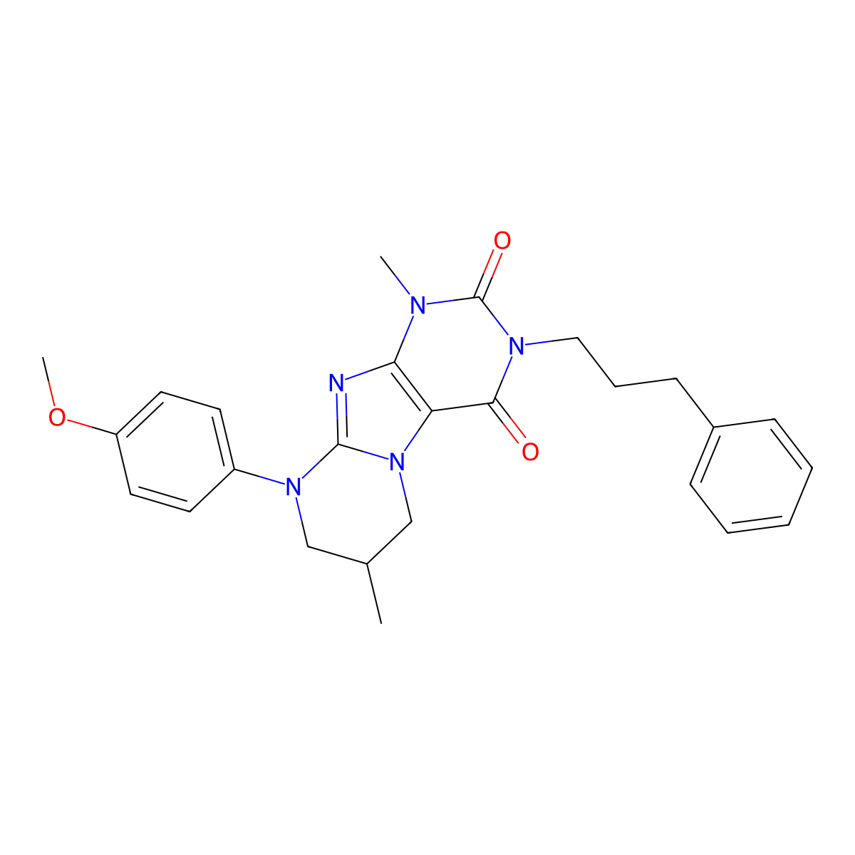 9-(4-methoxyphenyl)-1,7-dimethyl-3-(3-phenylpropyl)-6,7,8,9-tetrahydropyrimido[2,1-f]purine-2,4(1H,3H)-dione molecular structure, CAS 848918-00-3