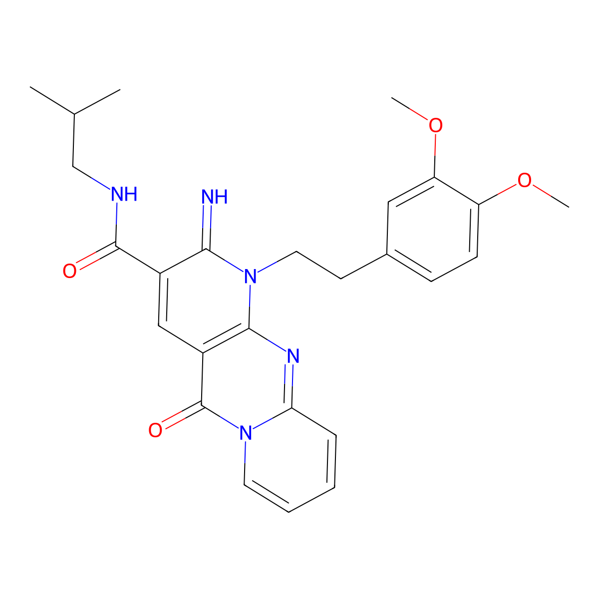 1-(3,4-dimethoxyphenethyl)-2-imino-N~3~-isobutyl-5-oxo-1,5-dihydro-2H-dipyrido[1,2-a:2,3-d]pyrimidine-3-carboxamide molecular structure, CAS 848918-12-7