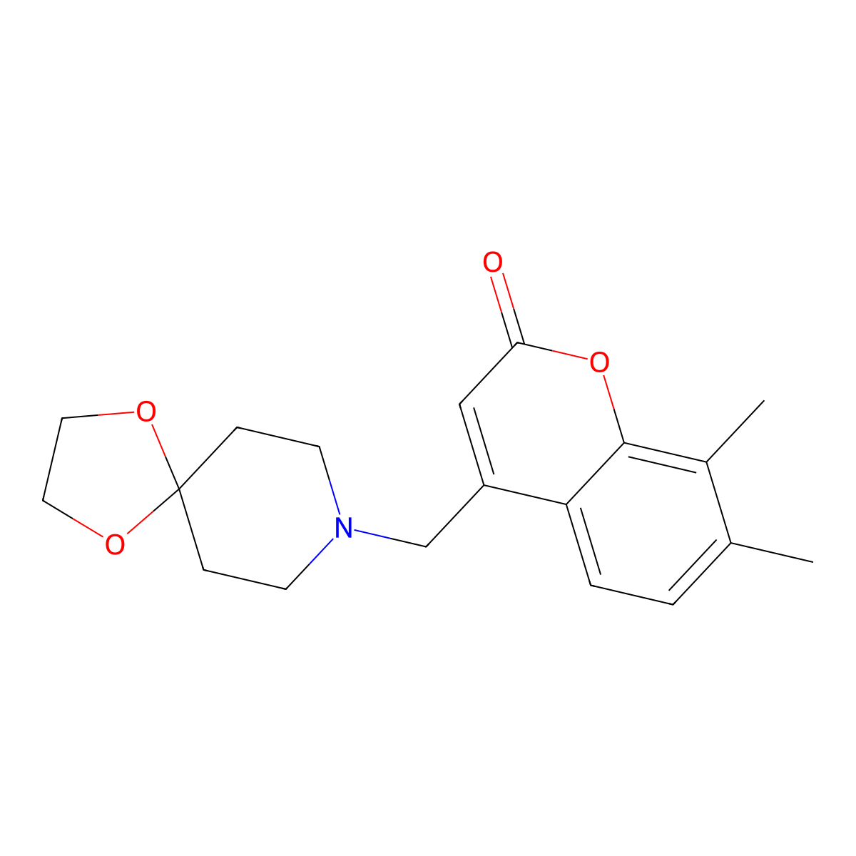 4-(1,4-dioxa-8-azaspiro[4.5]decan-8-ylmethyl)-7,8-dimethyl-2H-chromen-2-one molecular structure, CAS 848918-63-8
