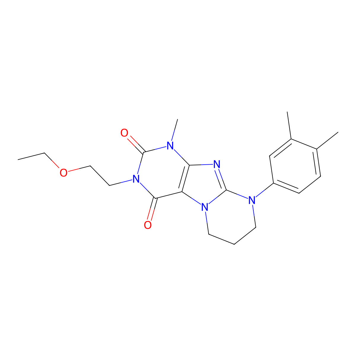 9-(3,4-dimethylphenyl)-3-(2-ethoxyethyl)-1-methyl-6,7,8,9-tetrahydropyrimido[2,1-f]purine-2,4(1H,3H)-dione molecular structure, CAS 848918-64-9