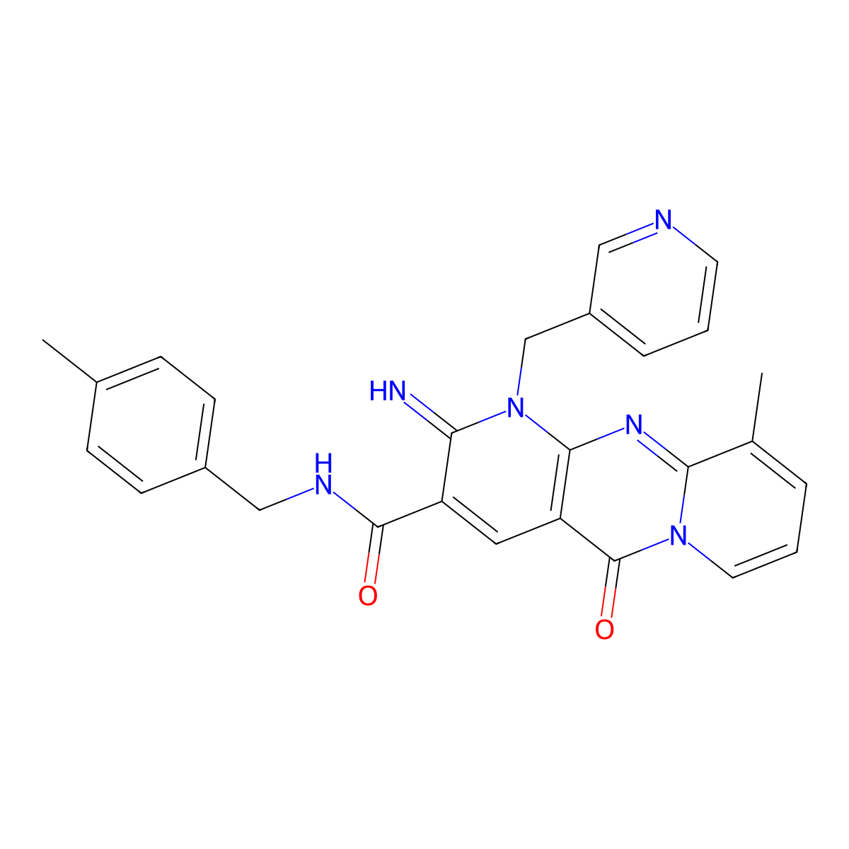 2-imino-10-methyl-N-(4-methylbenzyl)-5-oxo-1-(pyridin-3-ylmethyl)-1,5-dihydro-2H-dipyrido[1,2-a:2',3'-d]pyrimidine-3-carboxamide molecular structure, CAS 848918-80-9