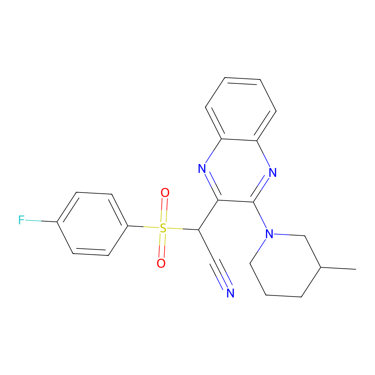 2-((4-Fluorophenyl)sulfonyl)-2-(3-(3-methylpiperidin-1-yl)quinoxalin-2-yl)acetonitrile molecular structure, CAS 848919-05-1
