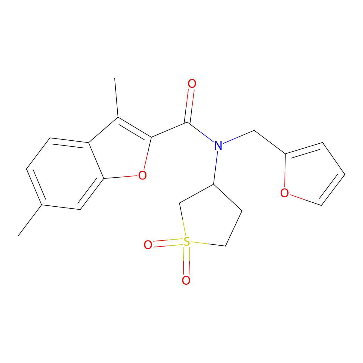 N-(1,1-dioxidotetrahydrothiophen-3-yl)-N-(furan-2-ylmethyl)-3,6-dimethyl-1-benzofuran-2-carboxamide molecular structure, CAS 848919-20-0