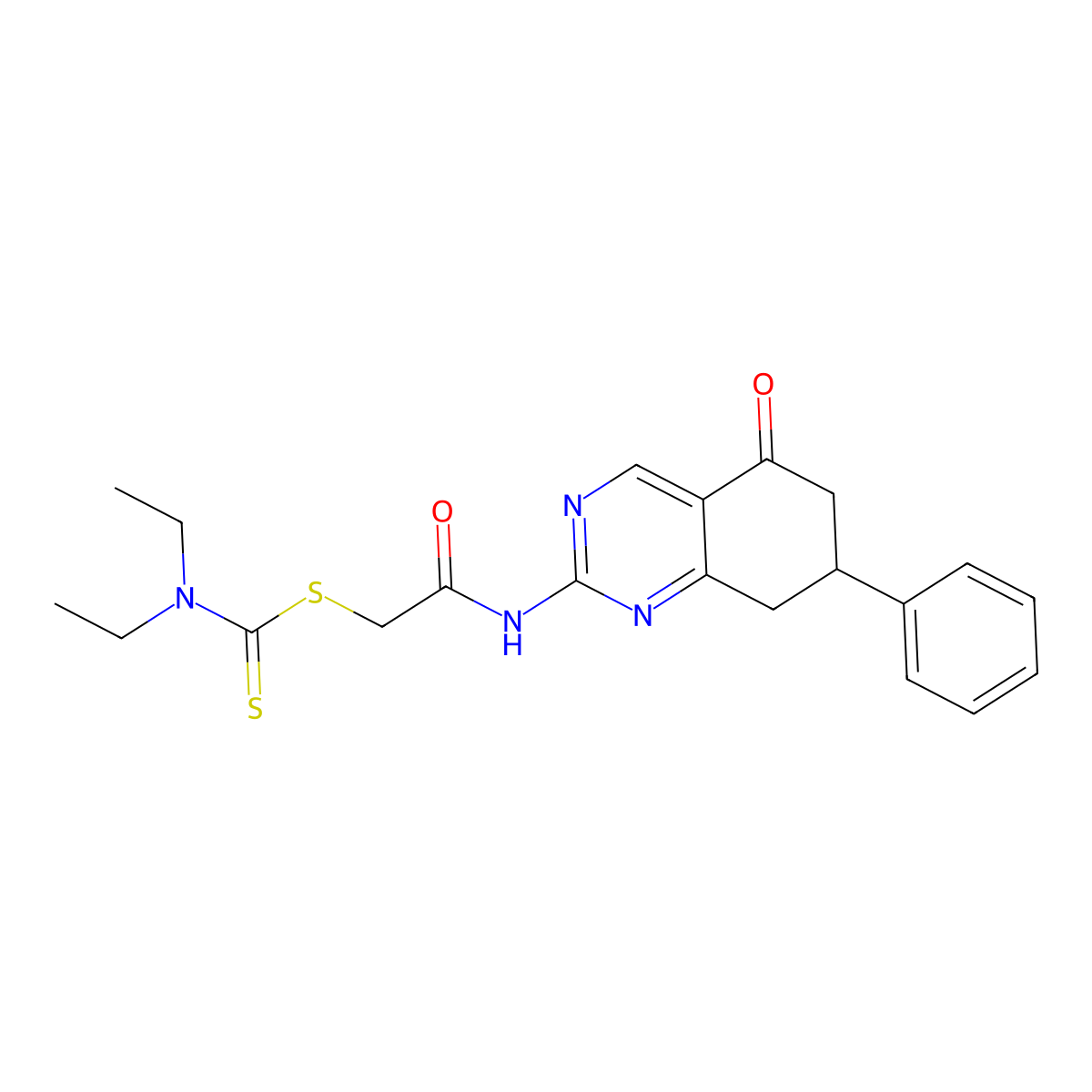 2-Oxo-2-[(5-oxo-7-phenyl-5,6,7,8-tetrahydroquinazolin-2-yl)amino]ethyl diethylcarbamodithioate molecular structure, CAS 848919-39-1
