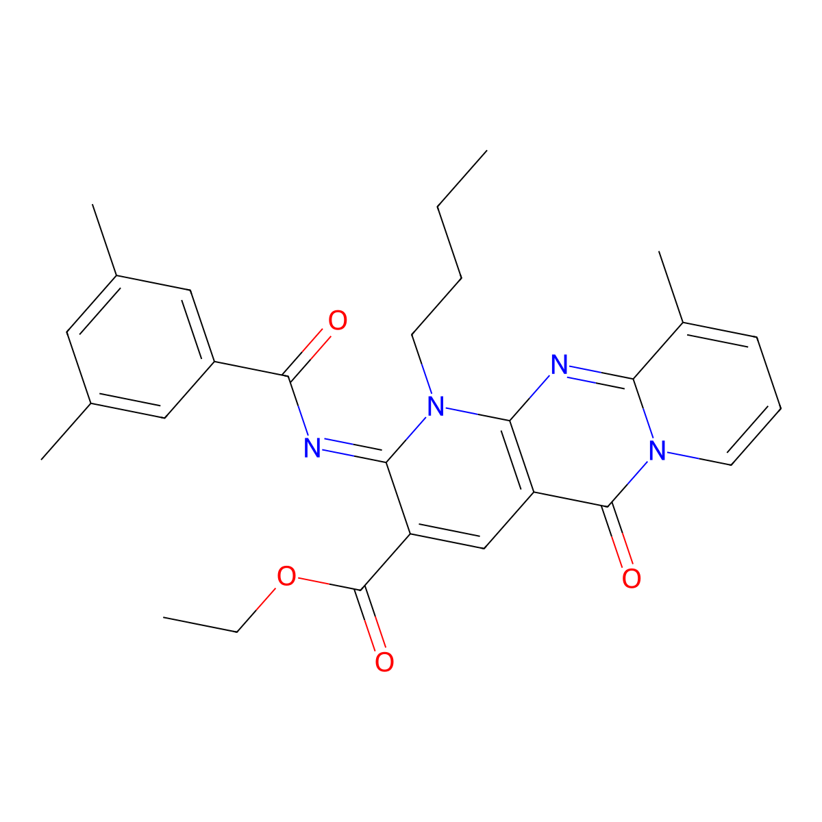ethyl 1-butyl-2-[(3,5-dimethylbenzoyl)imino]-10-methyl-5-oxo-1,5-dihydro-2H-dipyrido[1,2-a:2,3-d]pyrimidine-3-carboxylate molecular structure, CAS 848919-84-6