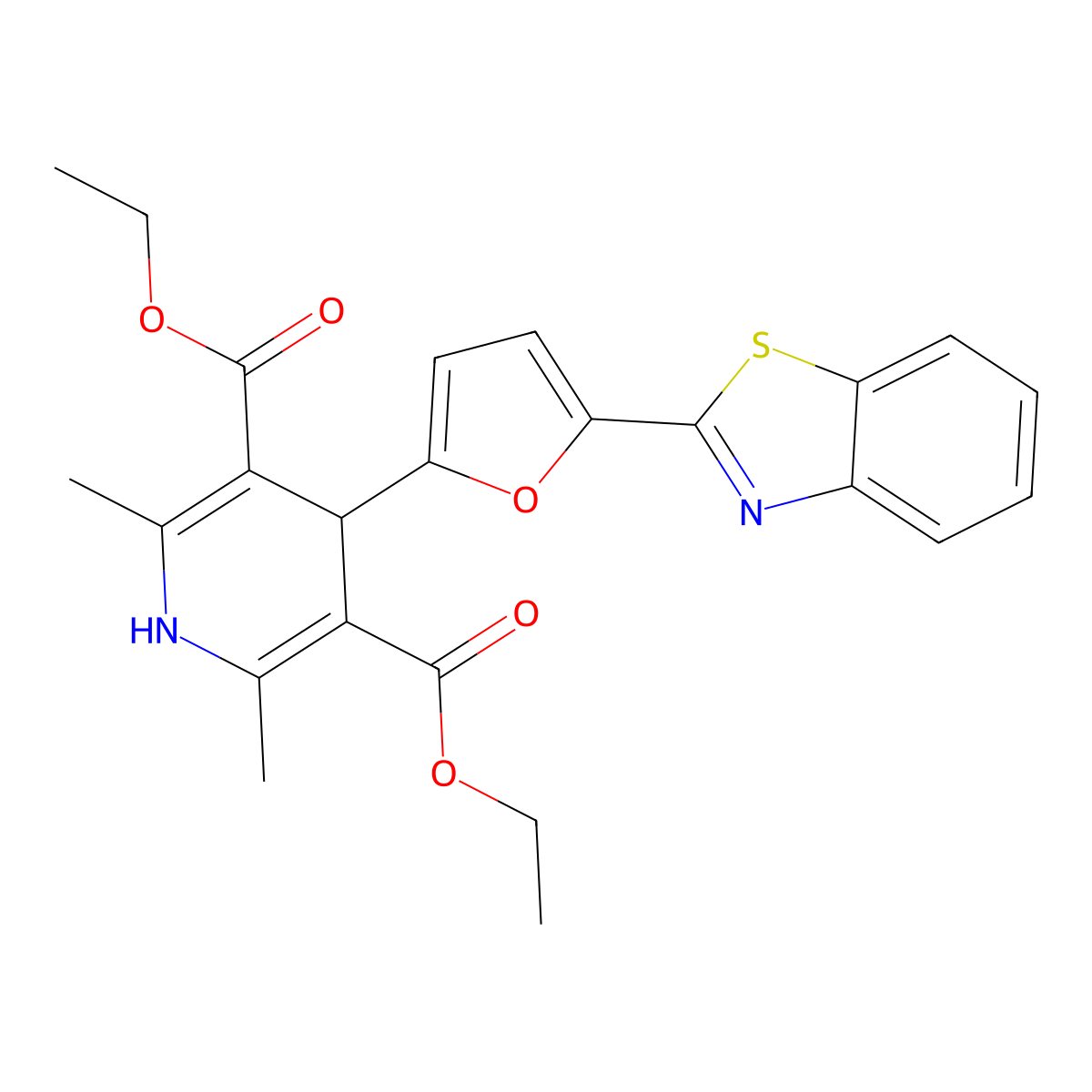 Diethyl 4-[5-(1,3-benzothiazol-2-yl)furan-2-yl]-2,6-dimethyl-1,4-dihydropyridine-3,5-dicarboxylate molecular structure, CAS 848919-95-9