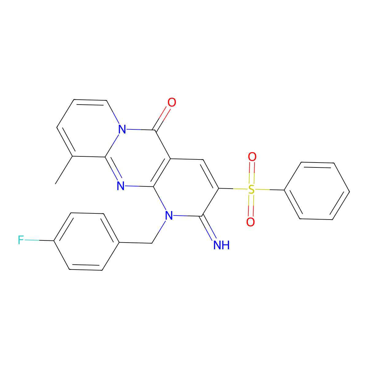 5-(Benzenesulfonyl)-7-[(4-fluorophenyl)methyl]-6-imino-11-methyl-1,7,9-triazatricyclo[8.4.0.0^{3,8}]tetradeca-3(8),4,9,11,13-pentaen-2-one molecular structure, CAS 848920-05-8