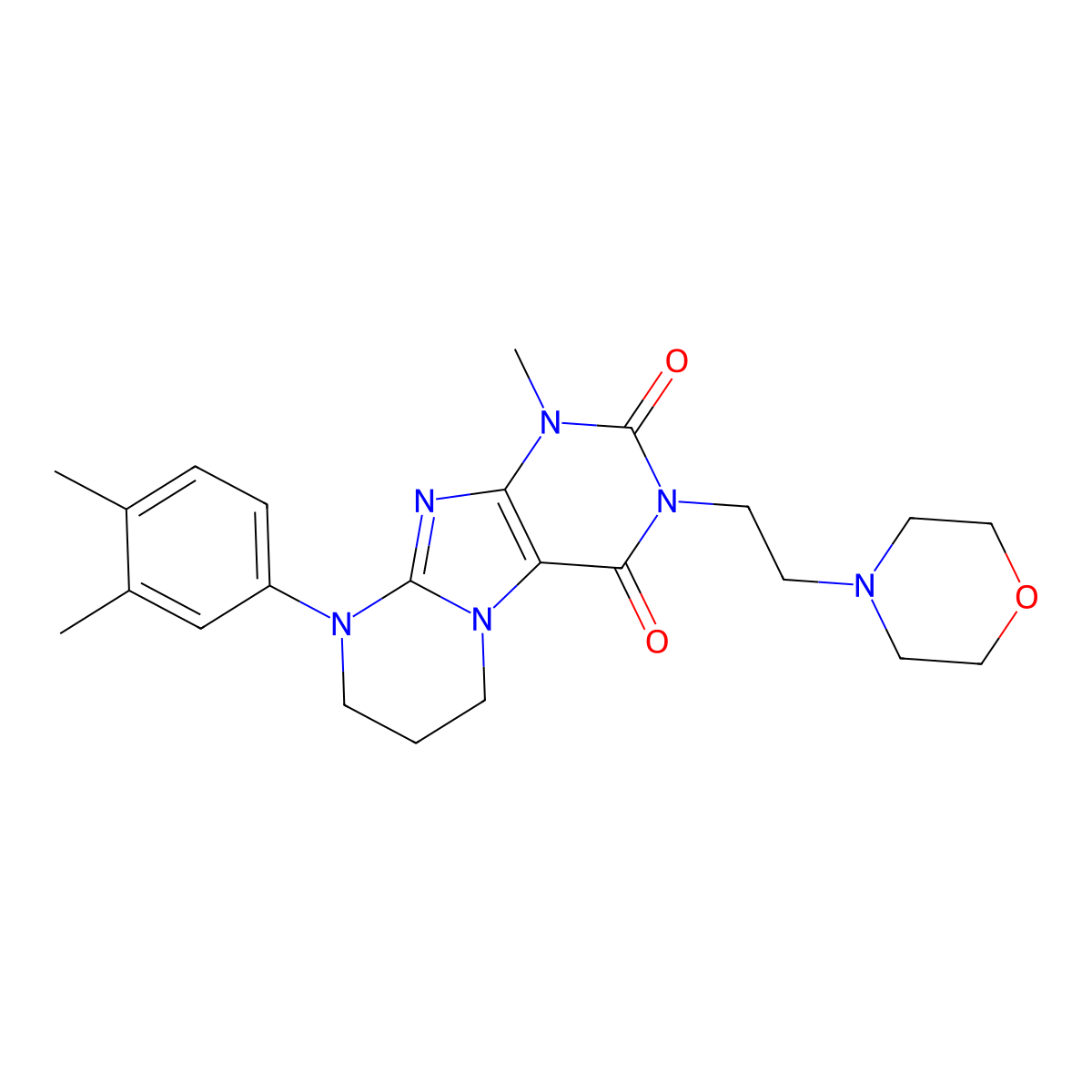 9-(3,4-dimethylphenyl)-1-methyl-3-(2-morpholinoethyl)-6,7,8,9-tetrahydropyrimido[2,1-f]purine-2,4(1H,3H)-dione molecular structure, CAS 848920-09-2