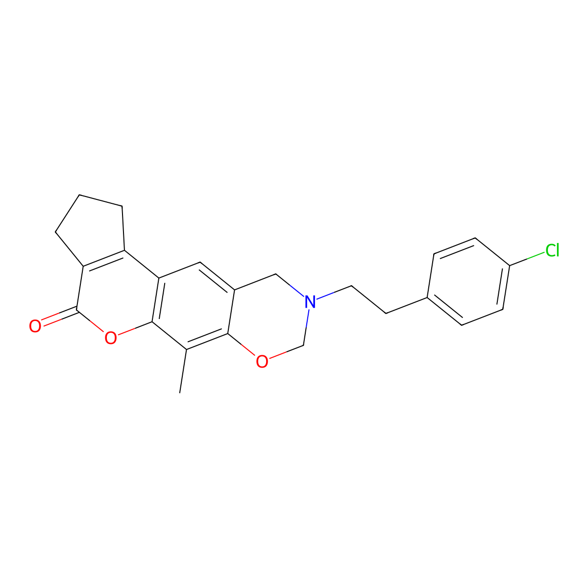 9-[2-(4-chlorophenyl)ethyl]-6-methyl-2,3,9,10-tetrahydro-8H-cyclopenta[3,4]chromeno[6,7-e][1,3]oxazin-4(1H)-one molecular structure, CAS 848921-03-9