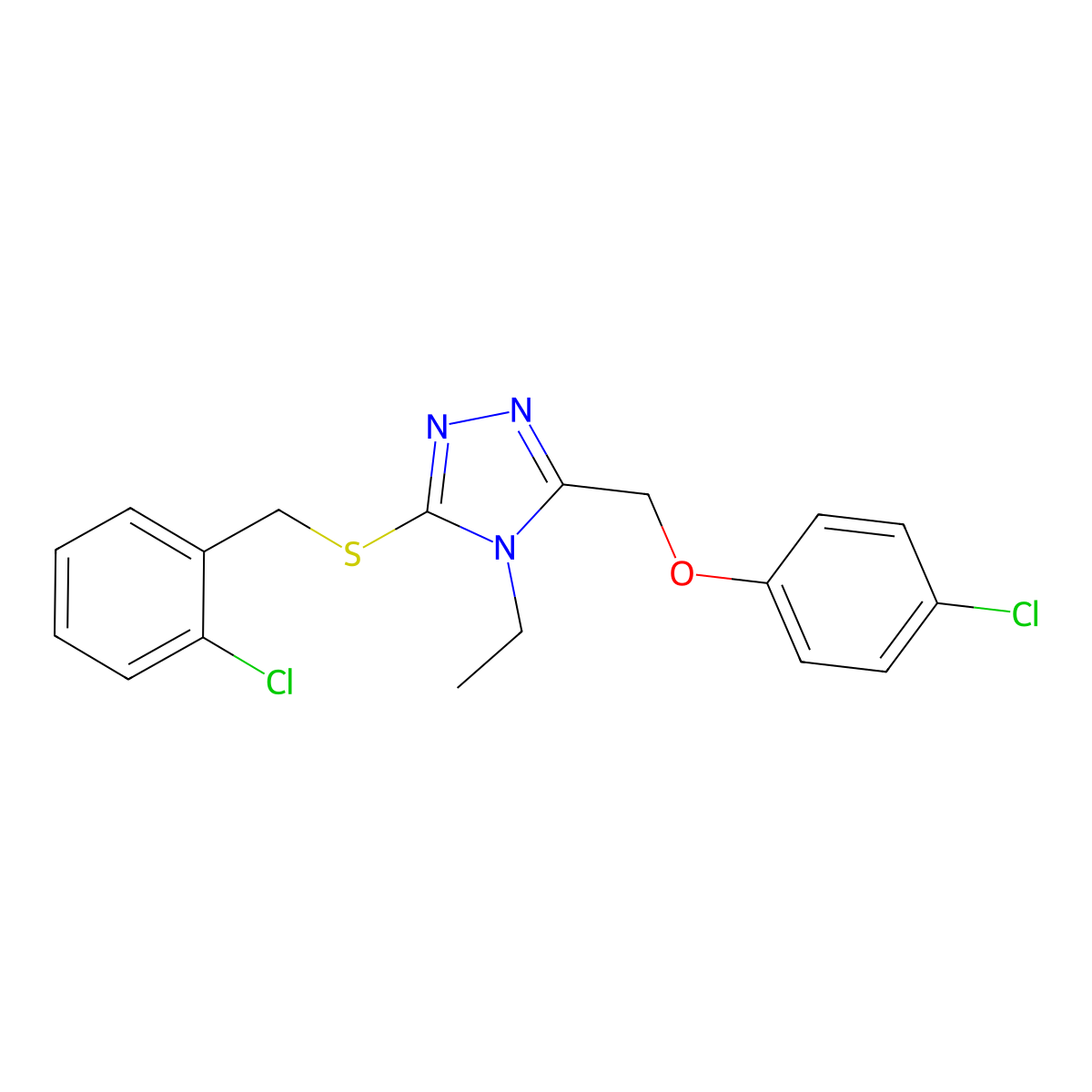 3-[(2-chlorobenzyl)sulfanyl]-5-[(4-chlorophenoxy)methyl]-4-ethyl-4H-1,2,4-triazole molecular structure, CAS 848921-14-2