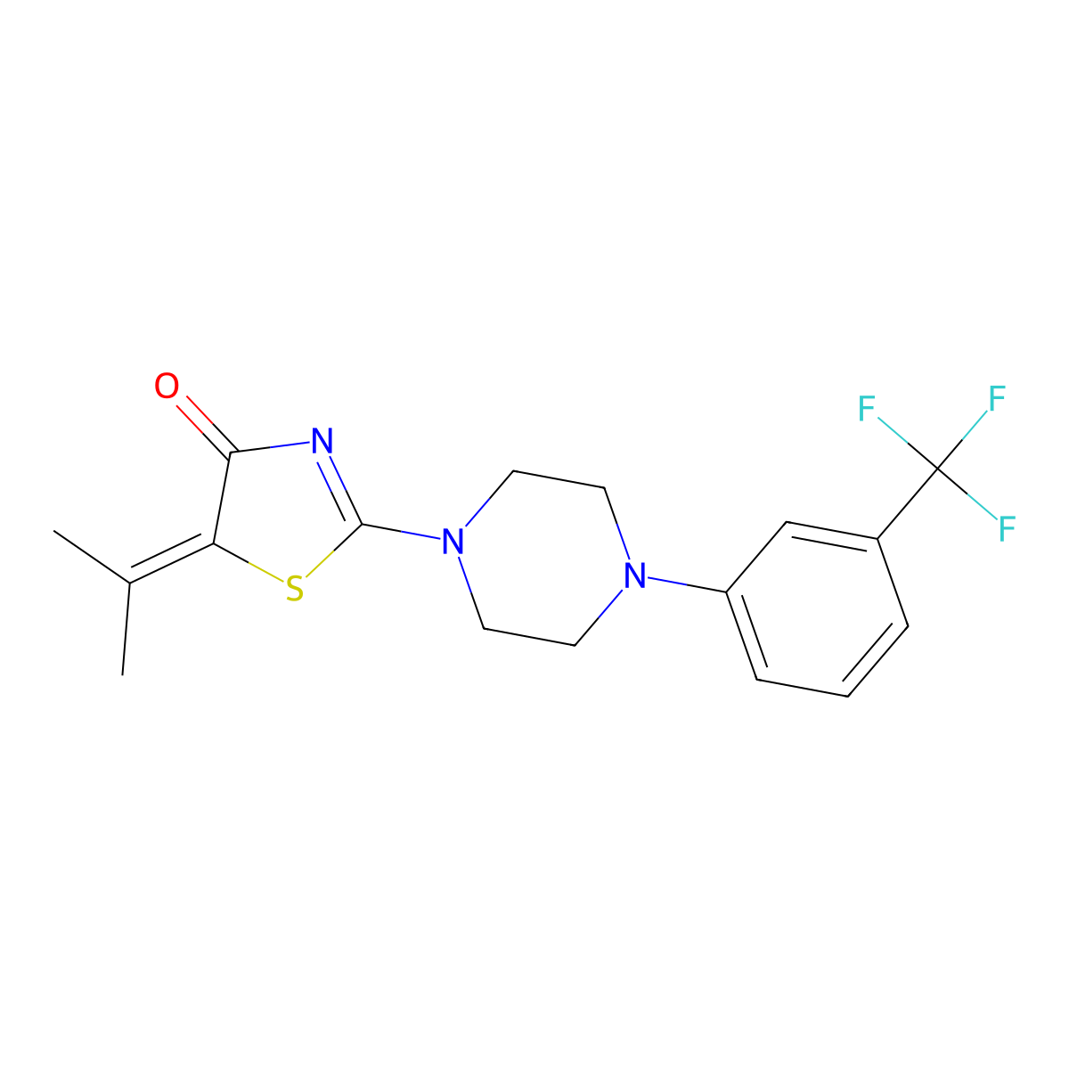 5-(propan-2-ylidene)-2-(4-(3-(trifluoromethyl)phenyl)piperazin-1-yl)thiazol-4(5H)-one molecular structure, CAS 848921-91-5