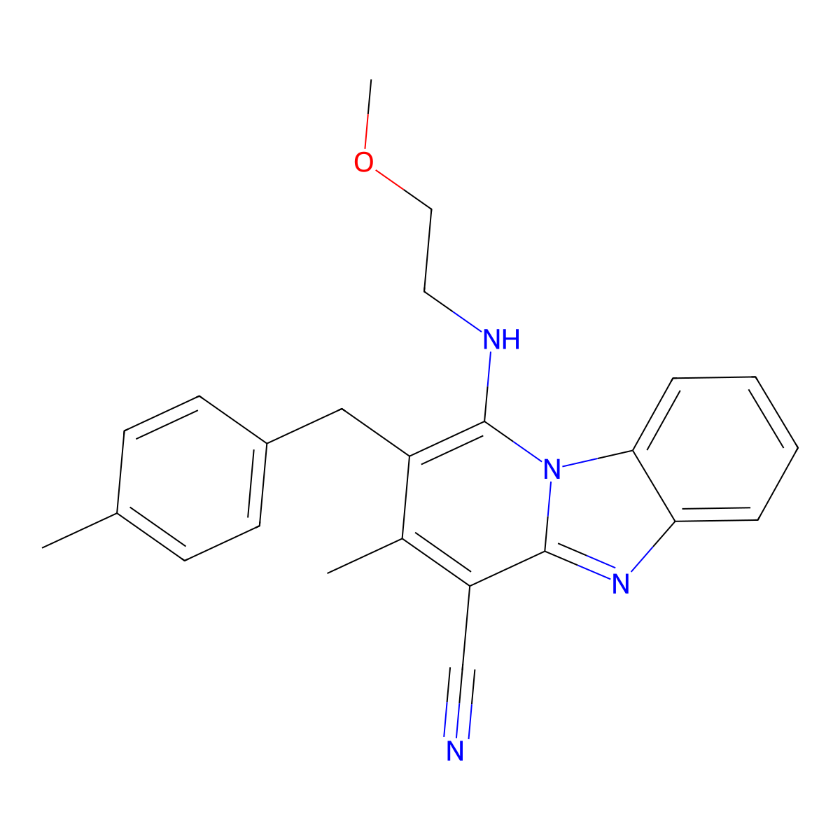 1-(2-Methoxyethylamino)-3-methyl-2-[(4-methylphenyl)methyl]pyrido[1,2-a]benzimidazole-4-carbonitrile molecular structure, CAS 848922-55-4