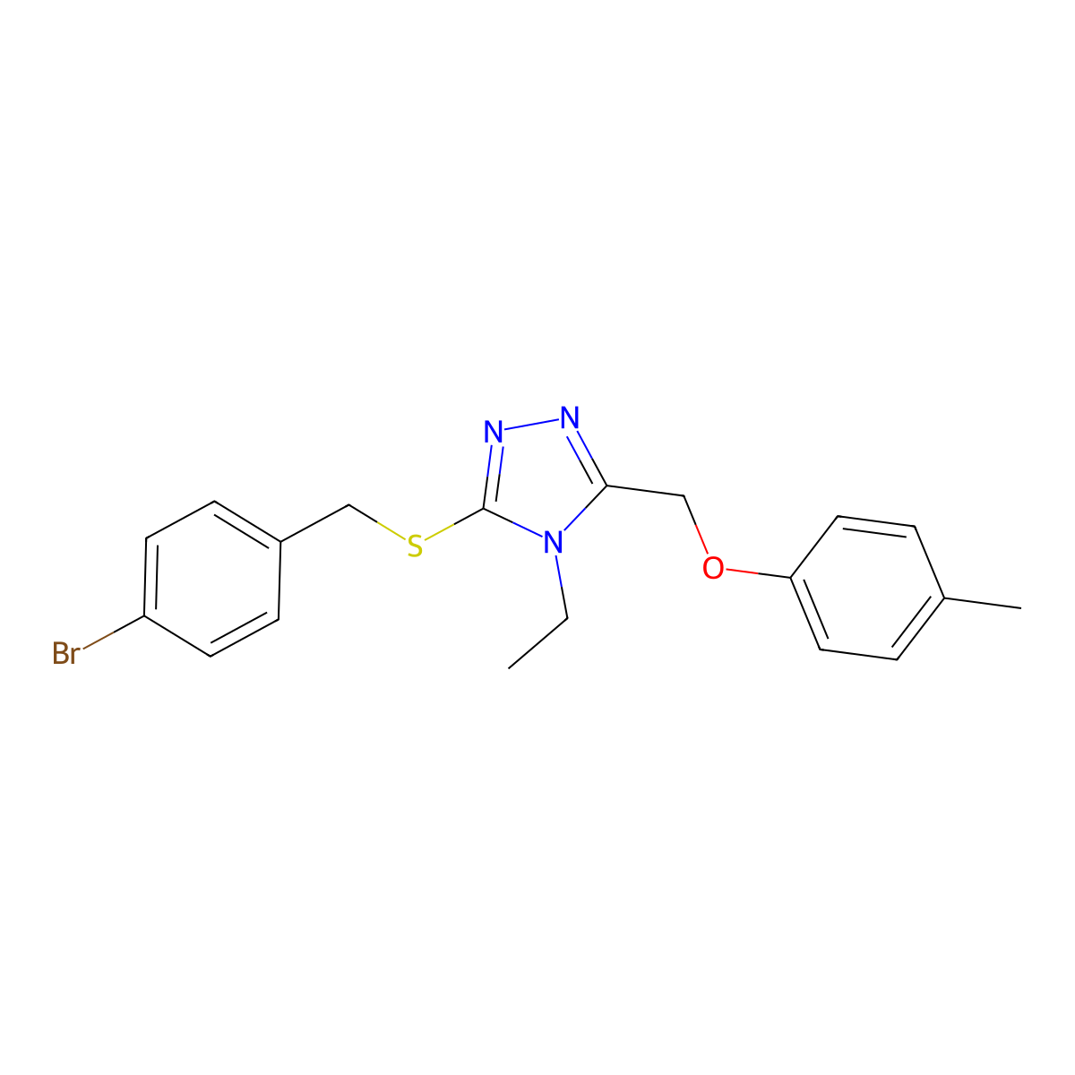 3-[(4-Bromophenyl)methylsulfanyl]-4-ethyl-5-[(4-methylphenoxy)methyl]-1,2,4-triazole molecular structure, CAS 848924-50-5