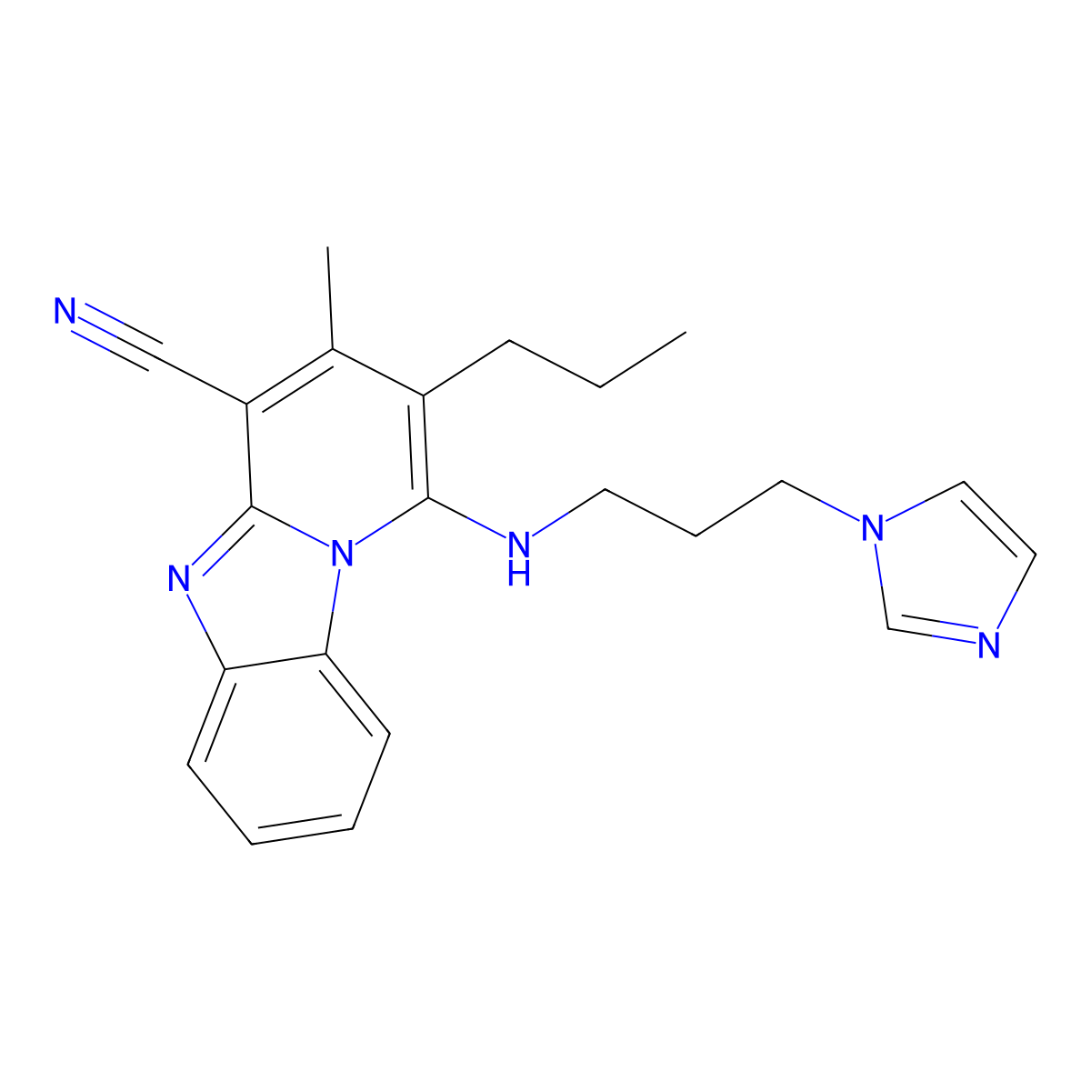 1-(3-Imidazol-1-ylpropylamino)-3-methyl-2-propylpyrido[1,2-a]benzimidazole-4-carbonitrile molecular structure, CAS 848924-91-4