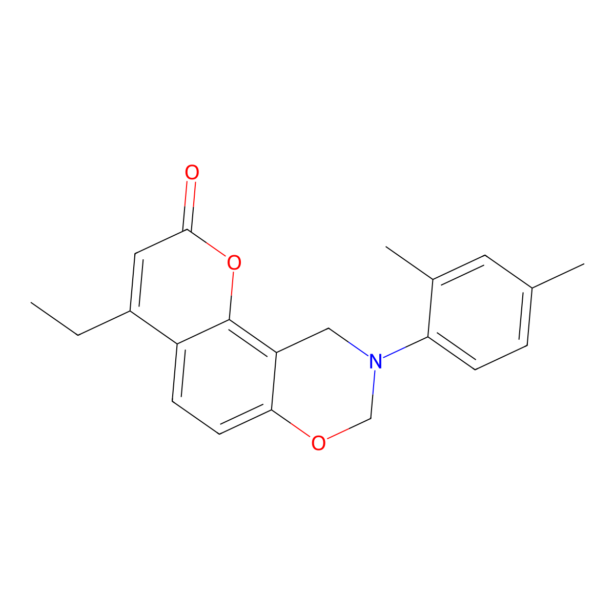 9-(2,4-dimethylphenyl)-4-ethyl-9,10-dihydro-2H,8H-chromeno[8,7-e][1,3]oxazin-2-one molecular structure, CAS 848926-00-1