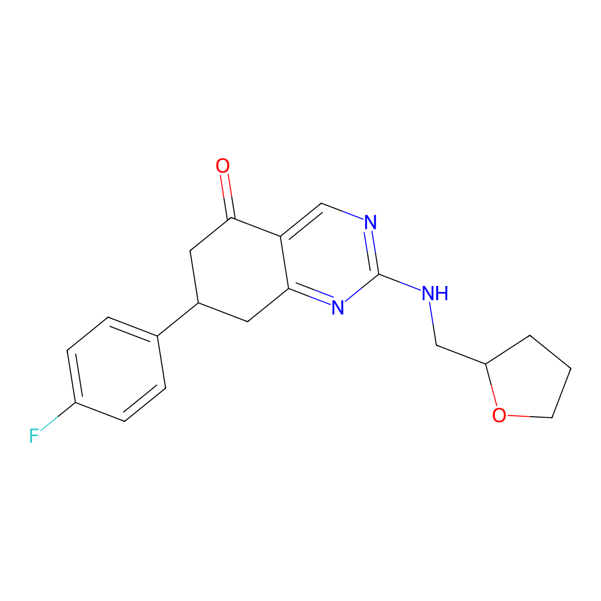 7-(4-fluorophenyl)-2-[(tetrahydrofuran-2-ylmethyl)amino]-7,8-dihydroquinazolin-5(6H)-one molecular structure, CAS 848928-11-0