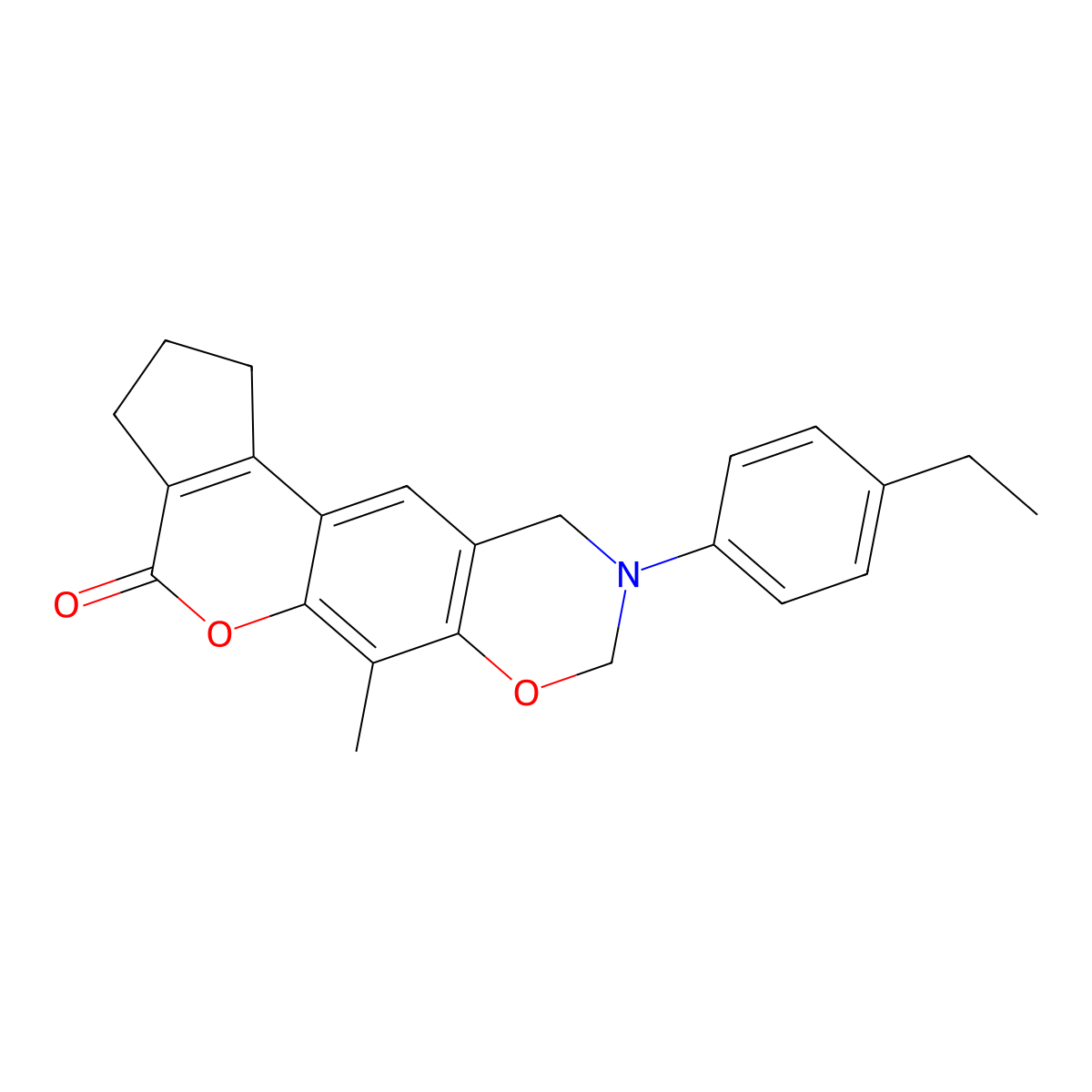 9-(4-ethylphenyl)-6-methyl-2,3,9,10-tetrahydro-8H-cyclopenta[3,4]chromeno[6,7-e][1,3]oxazin-4(1H)-one molecular structure, CAS 848928-17-6