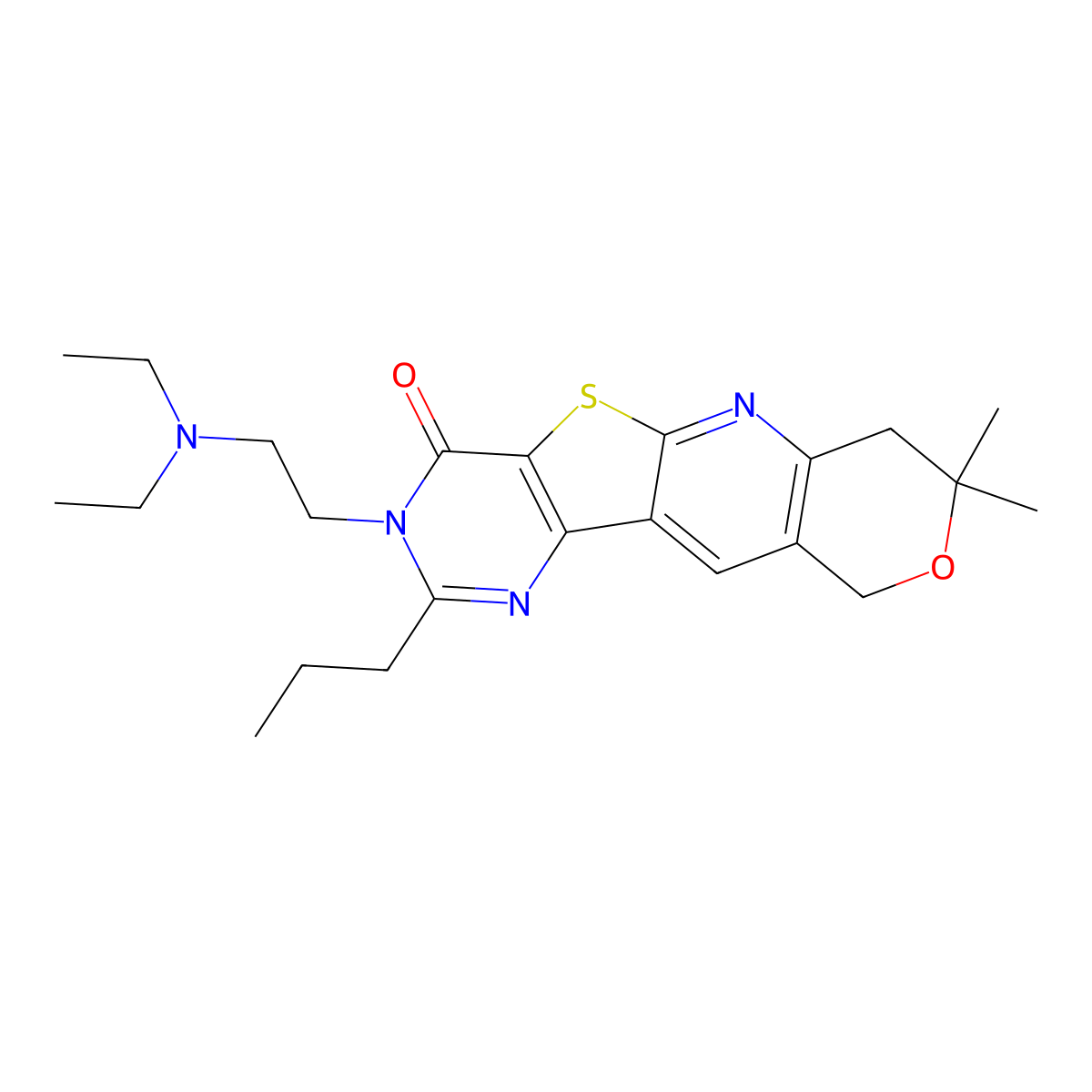 3-(2-(diethylamino)ethyl)-8,8-dimethyl-2-propyl-7,8-dihydro-3H-pyrano[3'',4'':5',6']pyrido[3',2':4,5]thieno[3,2-d]pyrimidin-4(10H)-one molecular structure, CAS 848928-64-3