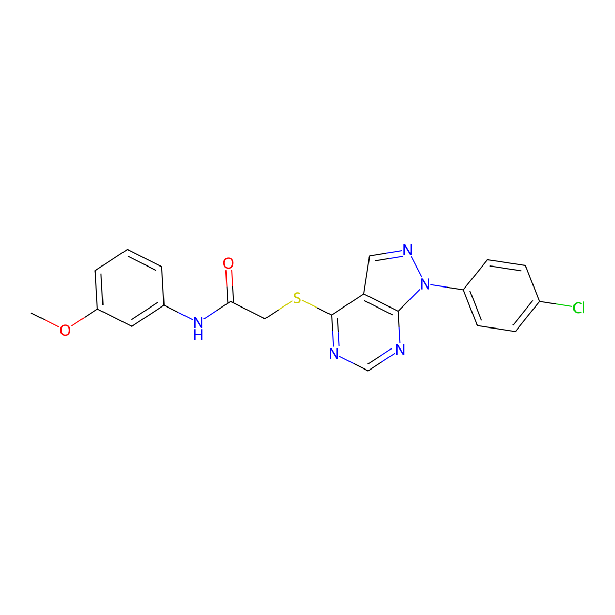 2-((1-(4-chlorophenyl)-1H-pyrazolo[3,4-d]pyrimidin-4-yl)thio)-N-(3-methoxyphenyl)acetamide molecular structure, CAS 848928-98-3