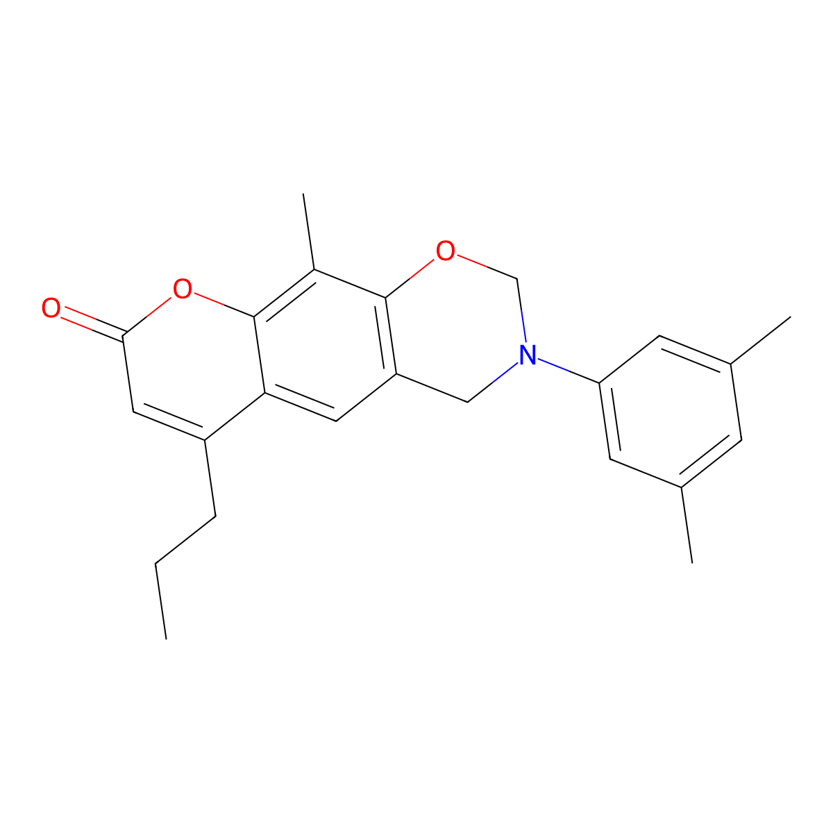 3-(3,5-dimethylphenyl)-10-methyl-6-propyl-3,4-dihydro-2H,8H-chromeno[6,7-e][1,3]oxazin-8-one molecular structure, CAS 848930-03-0