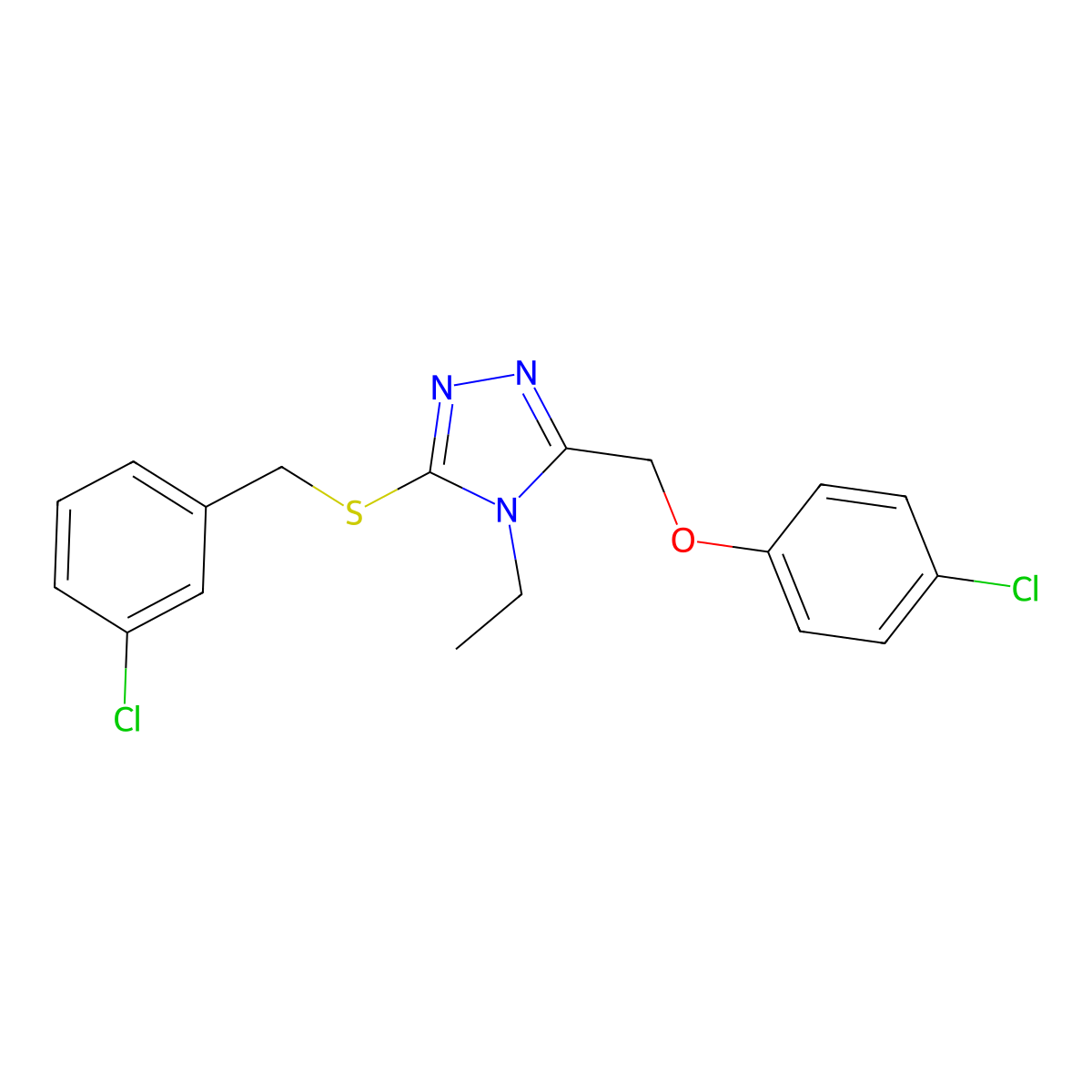 3-[(3-chlorobenzyl)sulfanyl]-5-[(4-chlorophenoxy)methyl]-4-ethyl-4H-1,2,4-triazole molecular structure, CAS 848930-07-4