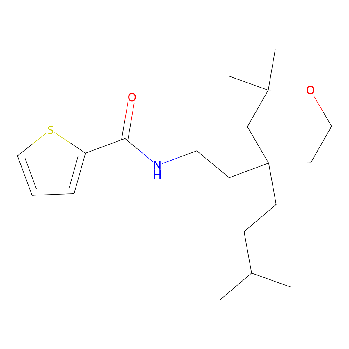 N-[2-[2,2-dimethyl-4-(3-methylbutyl)oxan-4-yl]ethyl]thiophene-2-carboxamide molecular structure, CAS 848930-24-5