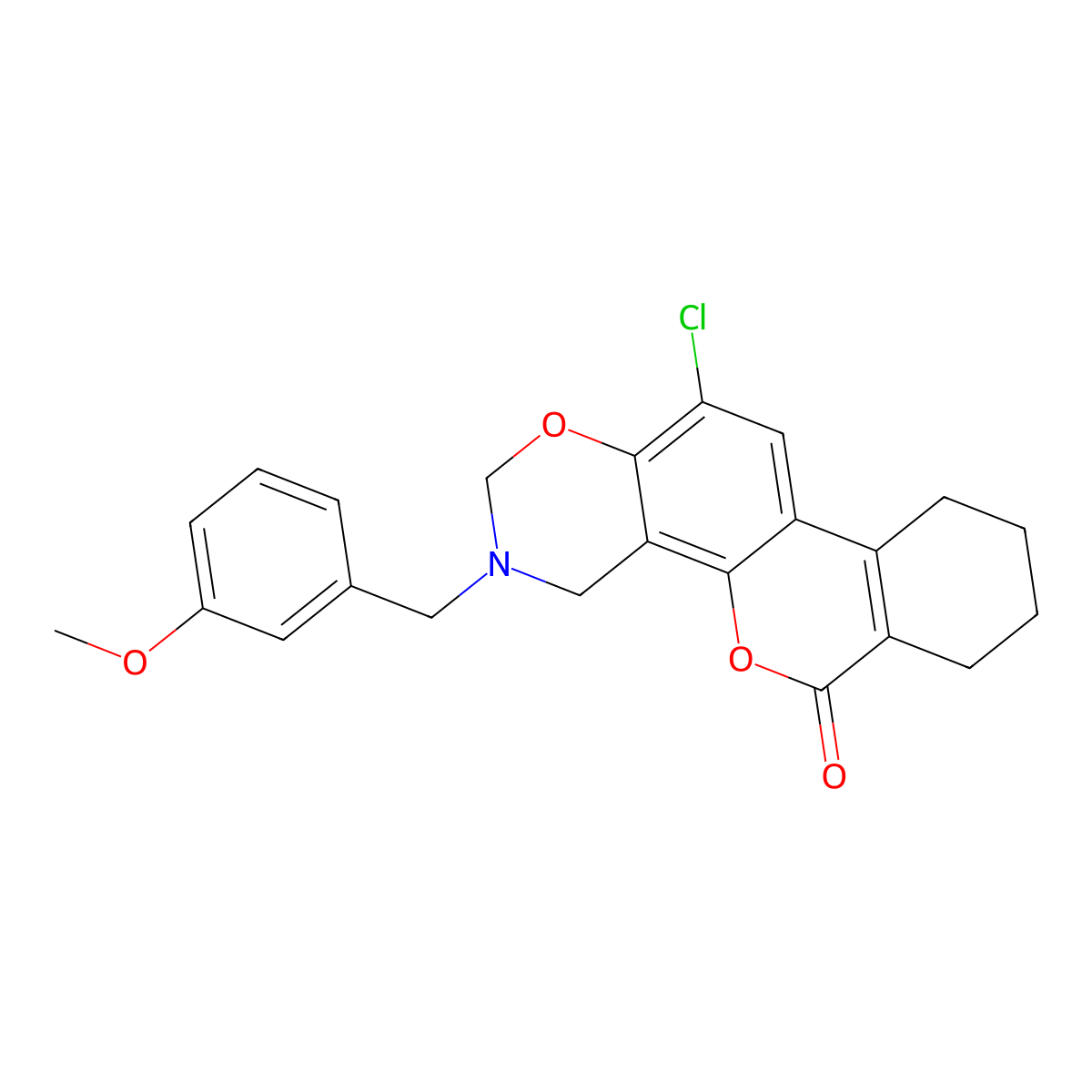 12-chloro-3-(3-methoxybenzyl)-3,4,7,8,9,10-hexahydro-2H,6H-benzo[3,4]chromeno[8,7-e][1,3]oxazin-6-one molecular structure, CAS 848930-34-7