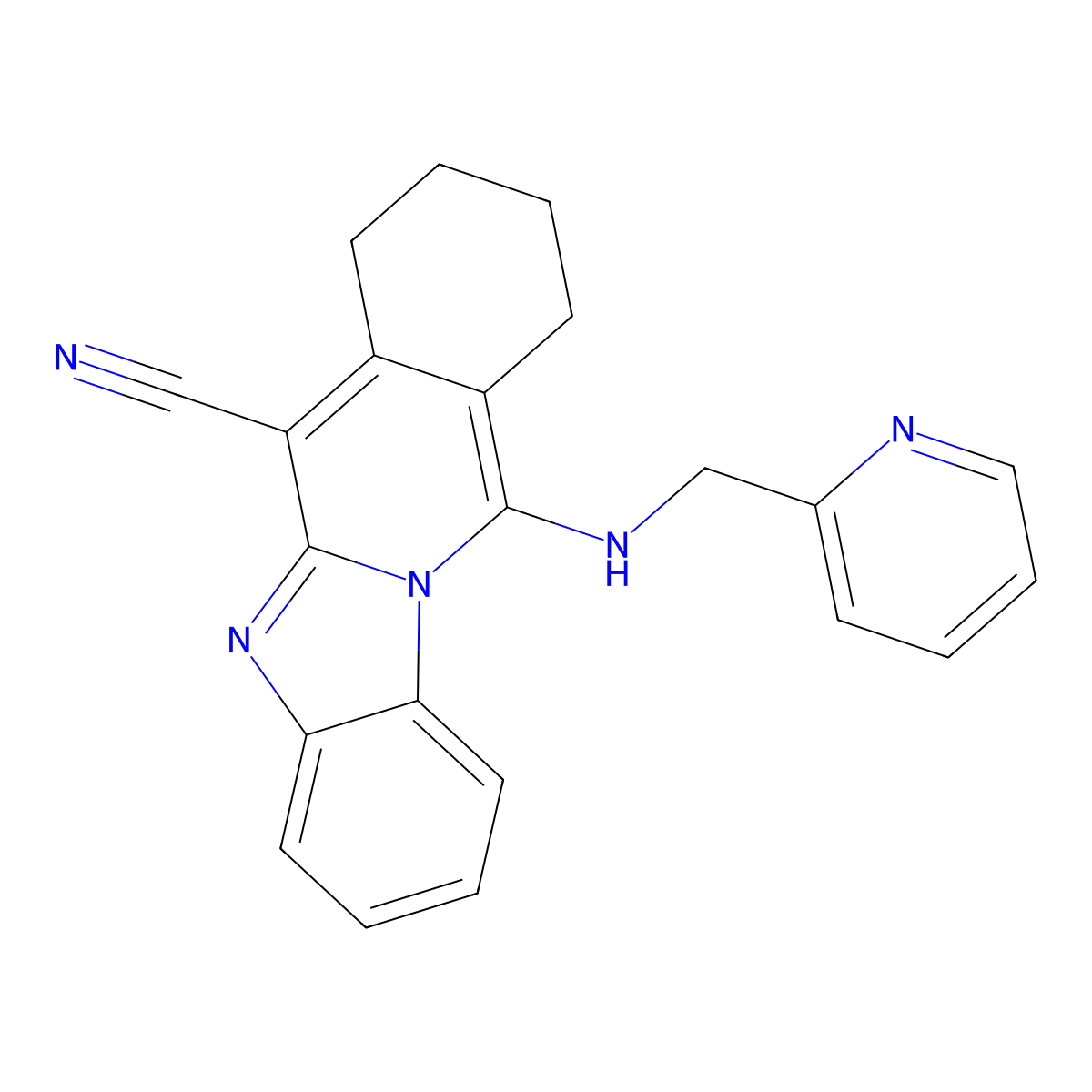 11-(Pyridin-2-ylmethylamino)-7,8,9,10-tetrahydrobenzimidazolo[1,2-b]isoquinoline-6-carbonitrile molecular structure, CAS 848930-48-3