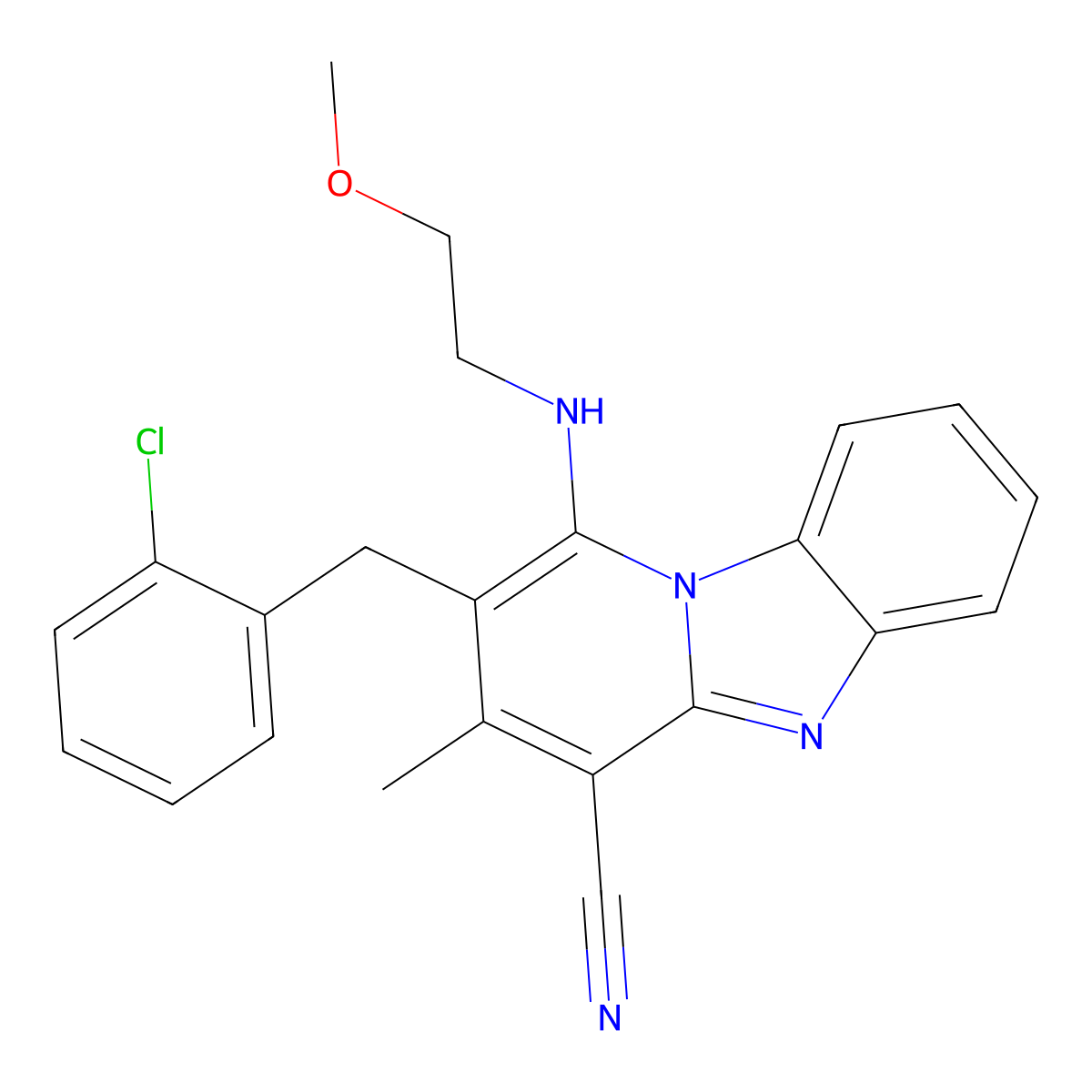 2-(2-Chlorobenzyl)-1-[(2-methoxyethyl)amino]-3-methylpyrido[1,2-a]benzimidazole-4-carbonitrile molecular structure, CAS 848930-97-2