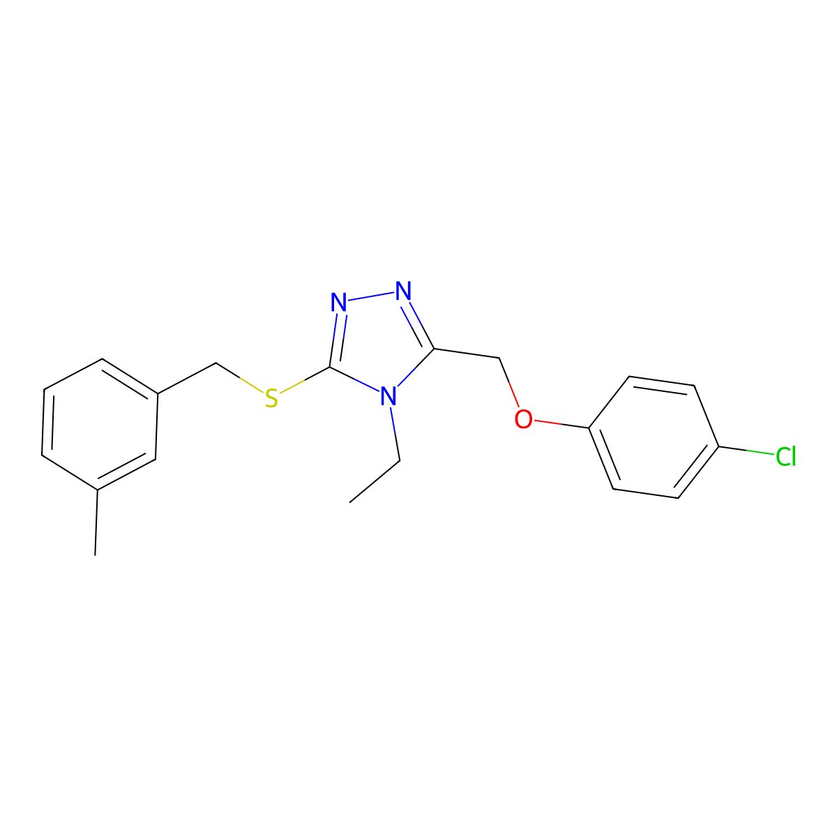 3-[(4-chlorophenoxy)methyl]-4-ethyl-5-[(3-methylbenzyl)sulfanyl]-4H-1,2,4-triazole molecular structure, CAS 848931-02-2