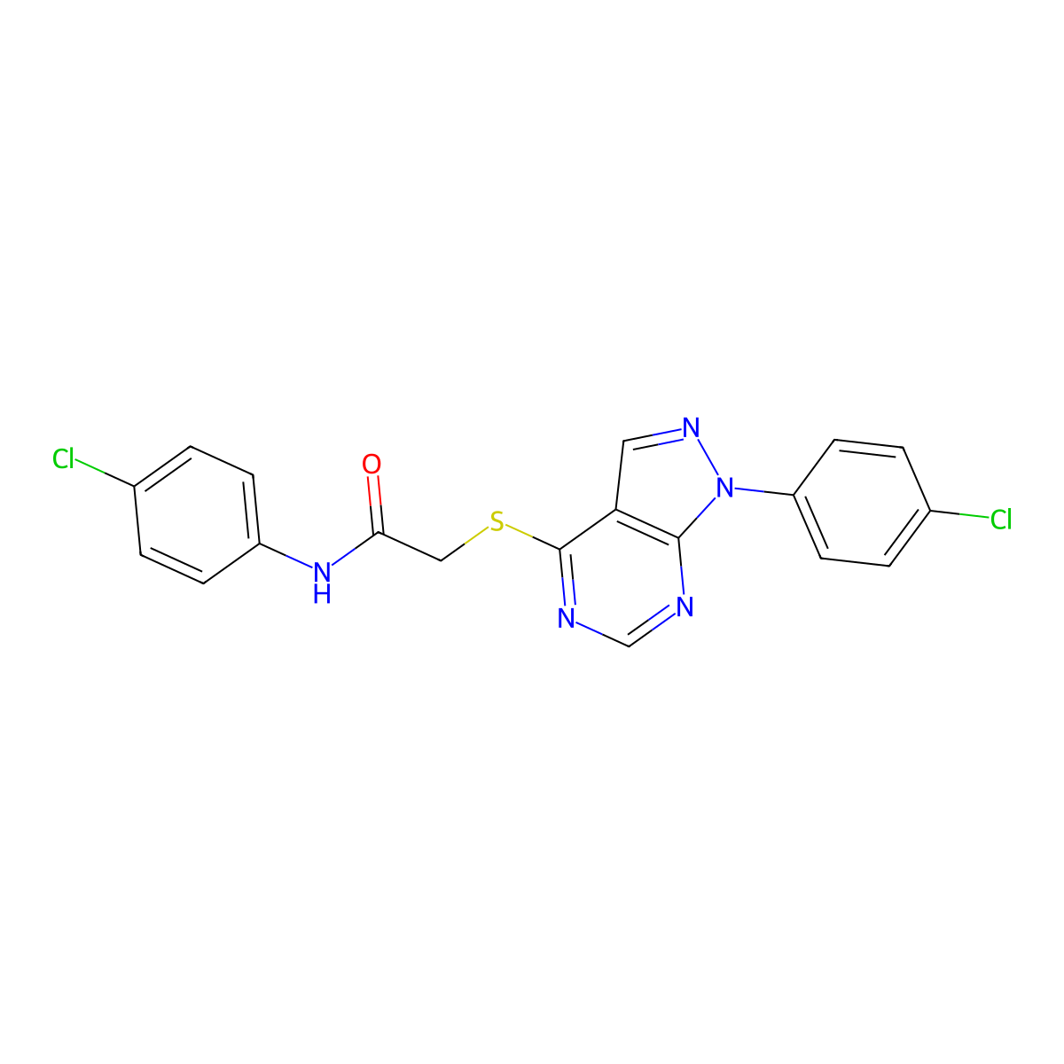 N-(4-chlorophenyl)-2-{[1-(4-chlorophenyl)-1H-pyrazolo[3,4-d]pyrimidin-4-yl]sulfanyl}acetamide molecular structure, CAS 848931-46-4