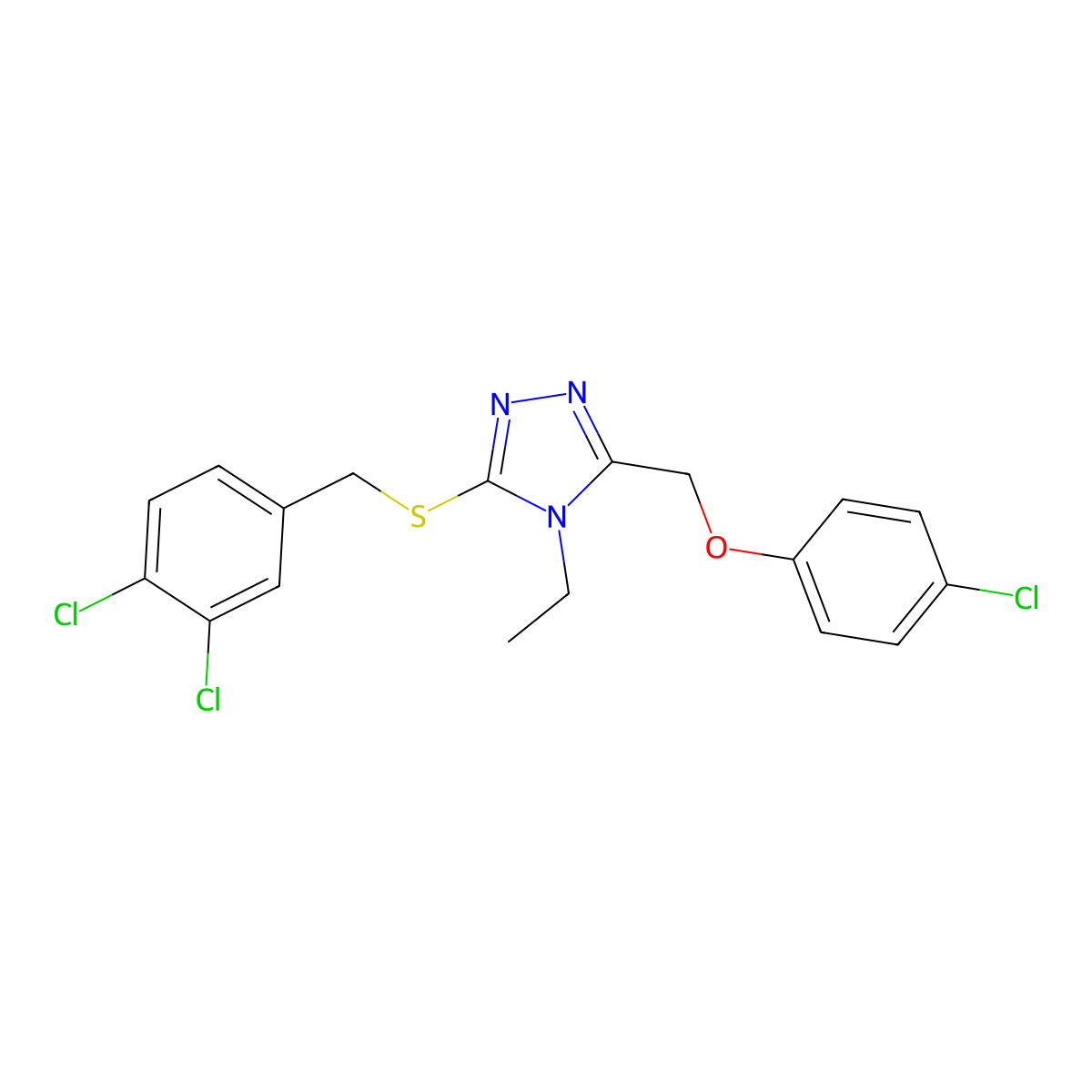 3-[(4-chlorophenoxy)methyl]-5-[(3,4-dichlorobenzyl)sulfanyl]-4-ethyl-4H-1,2,4-triazole molecular structure, CAS 848931-76-0
