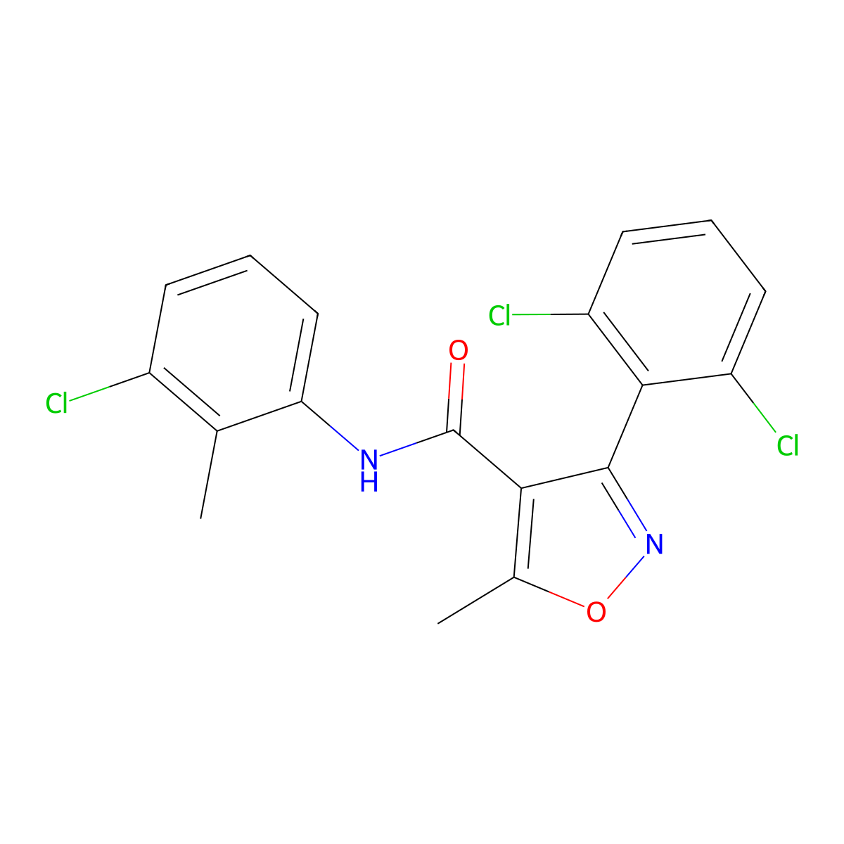 N-(3-chloro-2-methylphenyl)-3-(2,6-dichlorophenyl)-5-methyl-1,2-oxazole-4-carboxamide molecular structure, CAS 84896-51-5