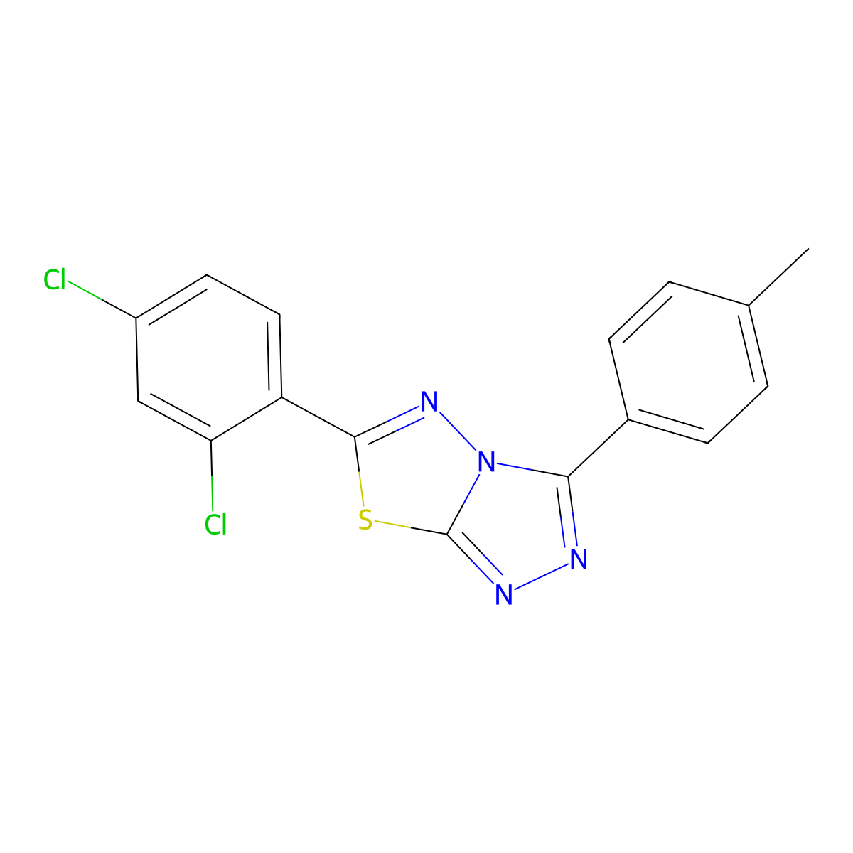 6-(2,4-Dichlorophenyl)-3-(4-methylphenyl)-[1,2,4]triazolo[3,4-b][1,3,4]thiadiazole molecular structure, CAS 848987-06-4