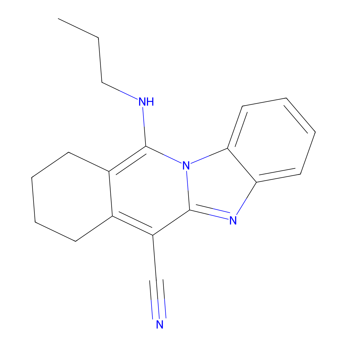 9-(Propylamino)-10,17-diazatetracyclo[8.7.0.0^{3,8}.0^{11,16}]heptadeca-1(17),2,8,11(16),12,14-hexaene-2-carbonitrile molecular structure, CAS 848988-97-6