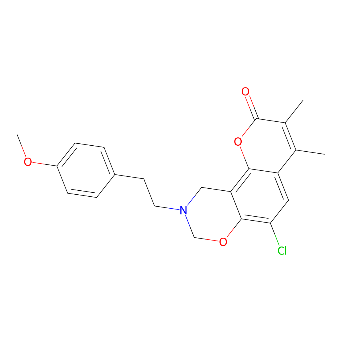 6-chloro-9-[2-(4-methoxyphenyl)ethyl]-3,4-dimethyl-9,10-dihydro-2H,8H-chromeno[8,7-e][1,3]oxazin-2-one molecular structure, CAS 848989-43-5