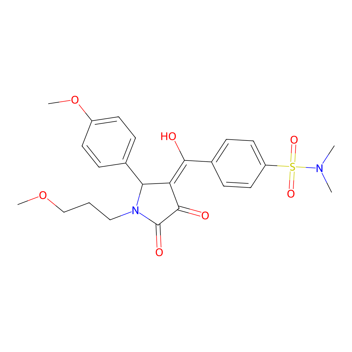 4-[4-hydroxy-2-(4-methoxyphenyl)-1-(3-methoxypropyl)-5-oxo-2,5-dihydro-1H-pyrrole-3-carbonyl]-N,N-dimethylbenzene-1-sulfonamide molecular structure, CAS 848990-05-6