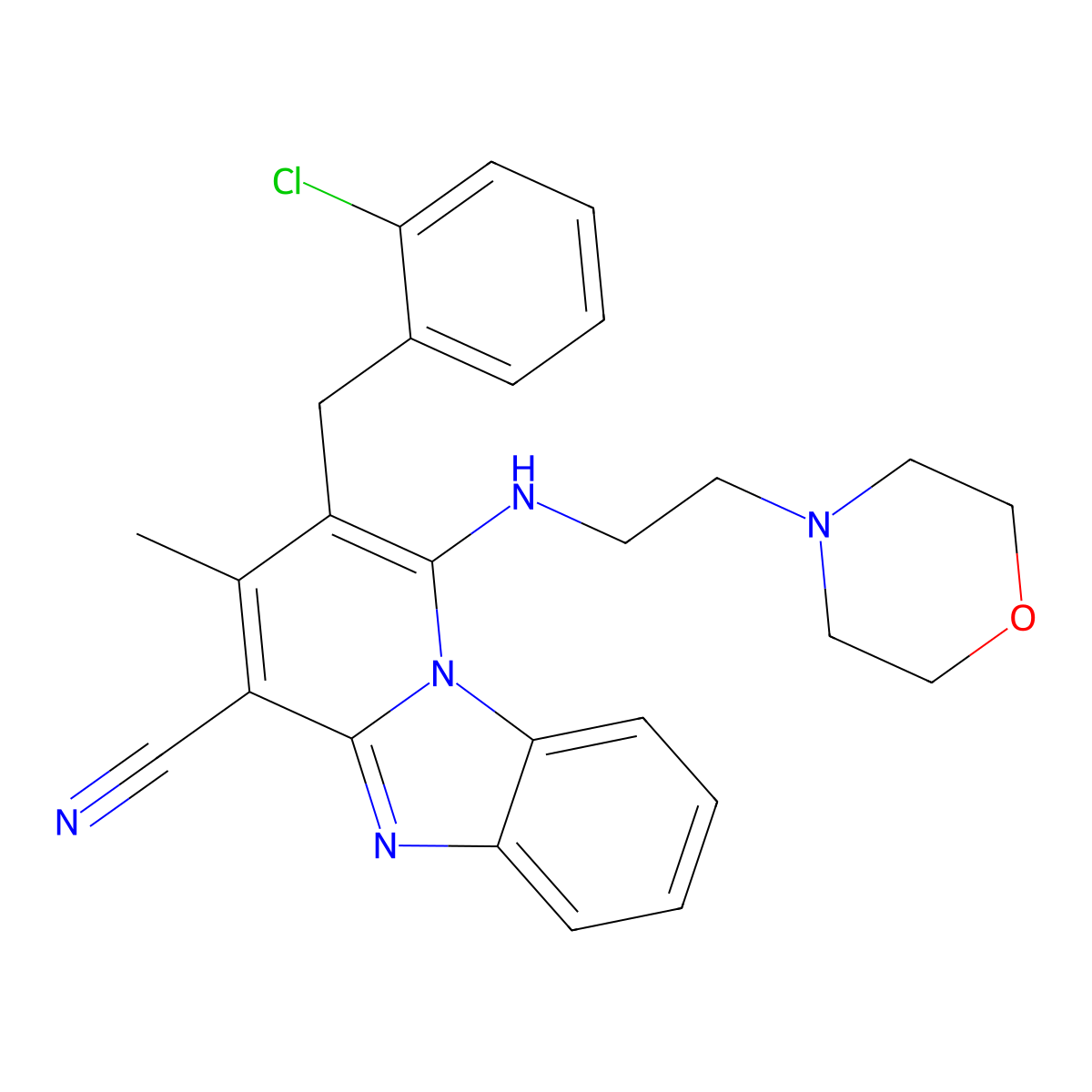 2-[(2-Chlorophenyl)methyl]-3-methyl-1-(2-morpholin-4-ylethylamino)pyrido[1,2-a]benzimidazole-4-carbonitrile molecular structure, CAS 848990-70-5