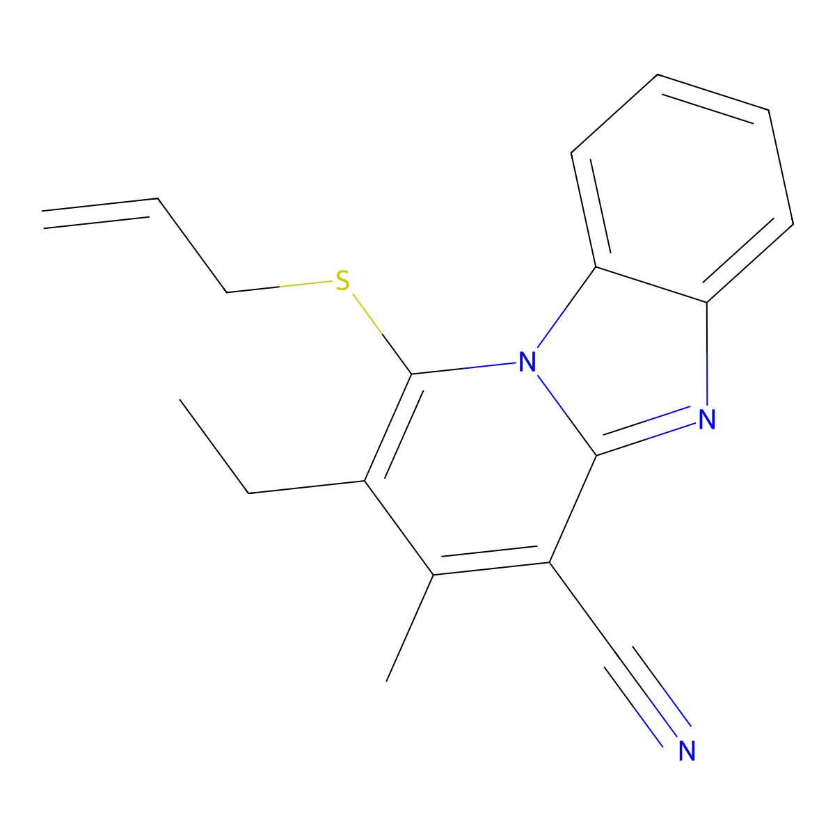 2-Ethyl-3-methyl-1-prop-2-enylsulfanylpyrido[1,2-a]benzimidazole-4-carbonitrile molecular structure, CAS 848992-68-7