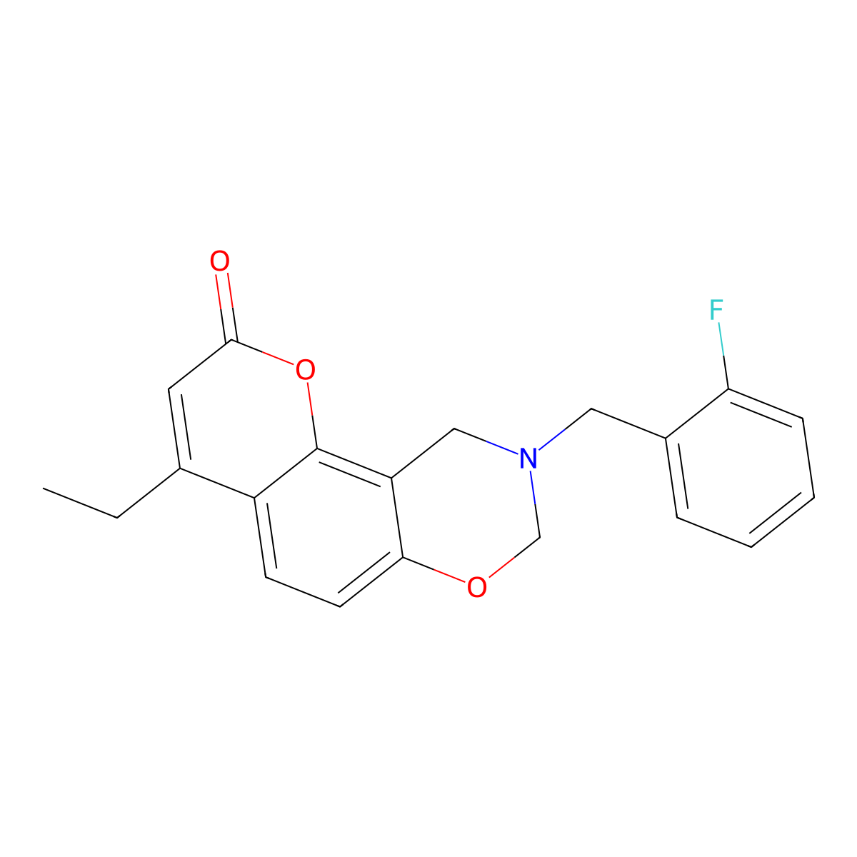 4-ethyl-9-(2-fluorobenzyl)-9,10-dihydro-2H,8H-chromeno[8,7-e][1,3]oxazin-2-one molecular structure, CAS 848993-45-3