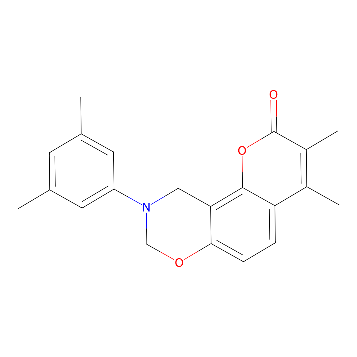 9-(3,5-dimethylphenyl)-3,4-dimethyl-9,10-dihydro-2H,8H-chromeno[8,7-e][1,3]oxazin-2-one molecular structure, CAS 848994-26-3