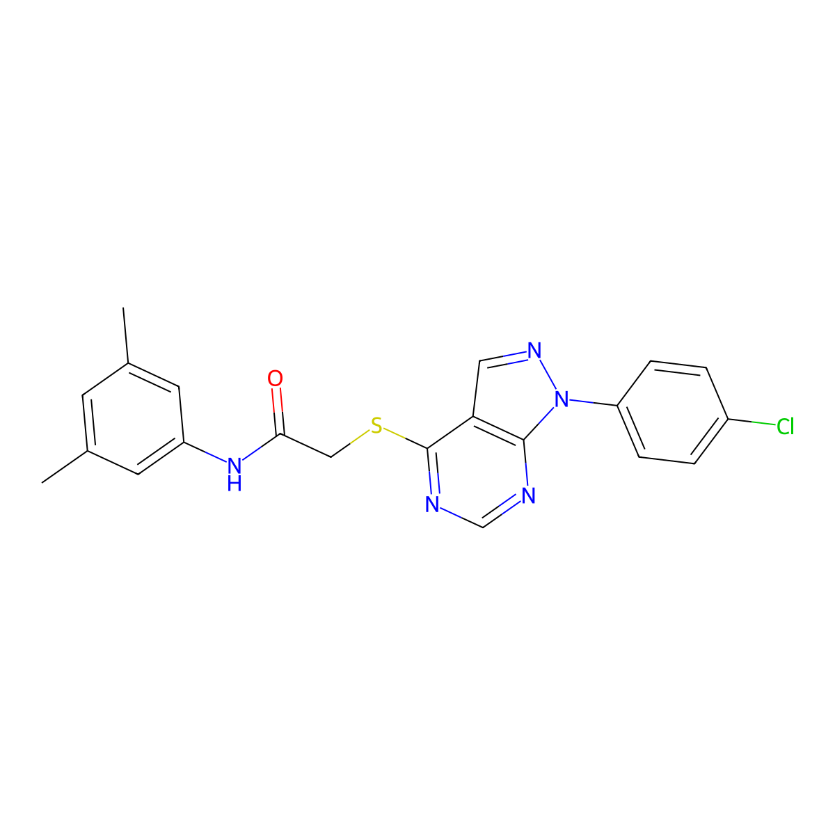 2-((1-(4-chlorophenyl)-1H-pyrazolo[3,4-d]pyrimidin-4-yl)thio)-N-(3,5-dimethylphenyl)acetamide molecular structure, CAS 848994-79-6