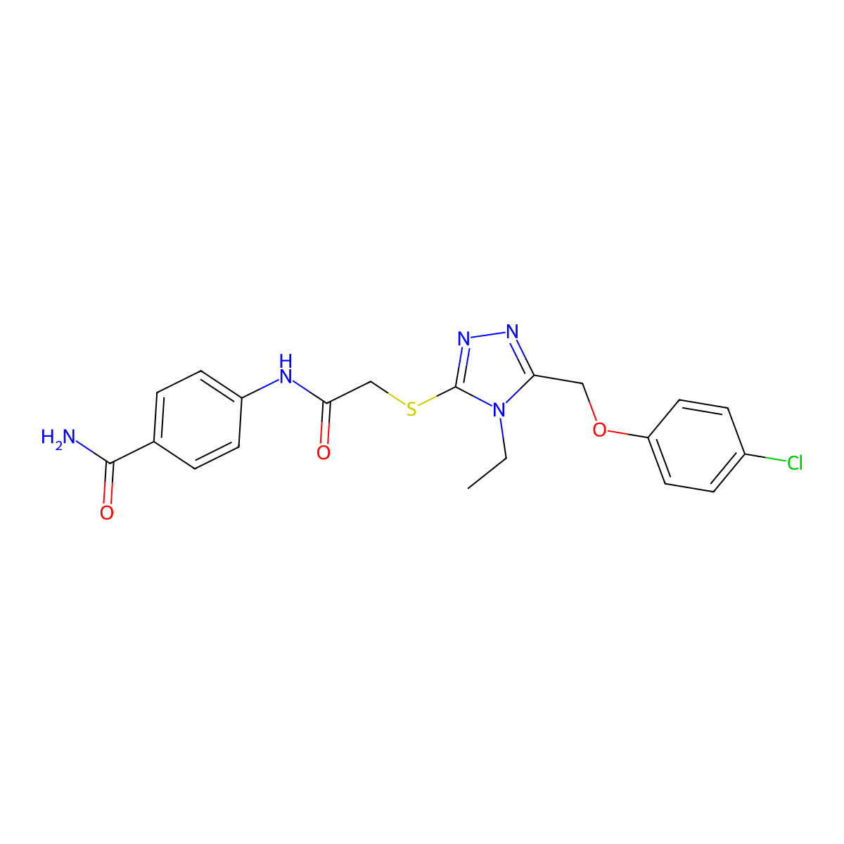 4-{[({5-[(4-chlorophenoxy)methyl]-4-ethyl-4H-1,2,4-triazol-3-yl}sulfanyl)acetyl]amino}benzamide molecular structure, CAS 848995-23-3