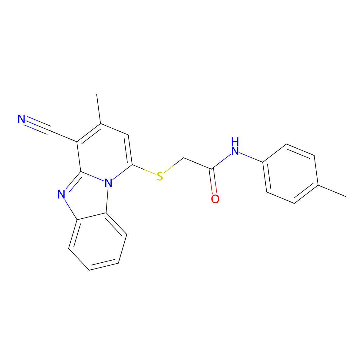 2-[(4-cyano-3-methylpyrido[1,2-a]benzimidazol-1-yl)sulfanyl]-N-(4-methylphenyl)acetamide molecular structure, CAS 848995-68-6