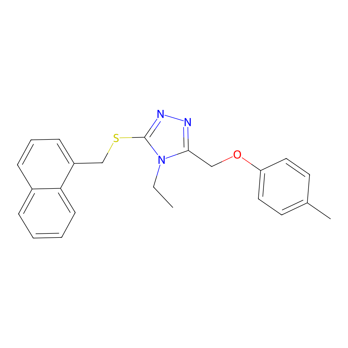 4-Ethyl-3-[(4-methylphenoxy)methyl]-5-(naphthalen-1-ylmethylsulfanyl)-1,2,4-triazole molecular structure, CAS 848995-78-8