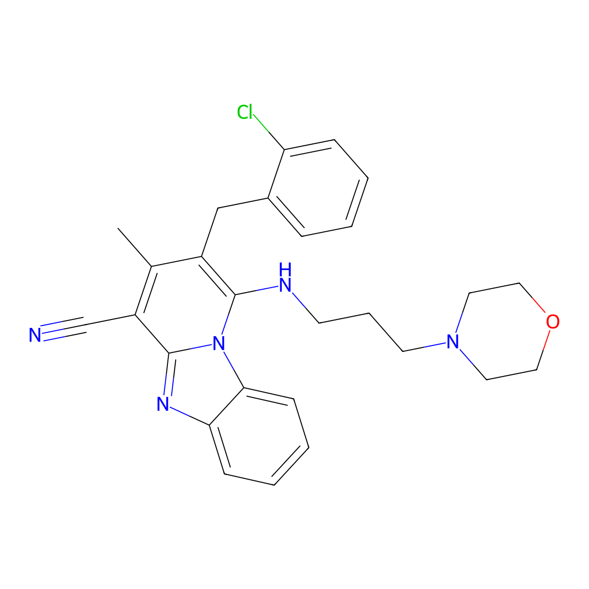 2-[(2-Chlorophenyl)methyl]-3-methyl-1-(3-morpholin-4-ylpropylamino)pyrido[1,2-a]benzimidazole-4-carbonitrile molecular structure, CAS 848996-14-5