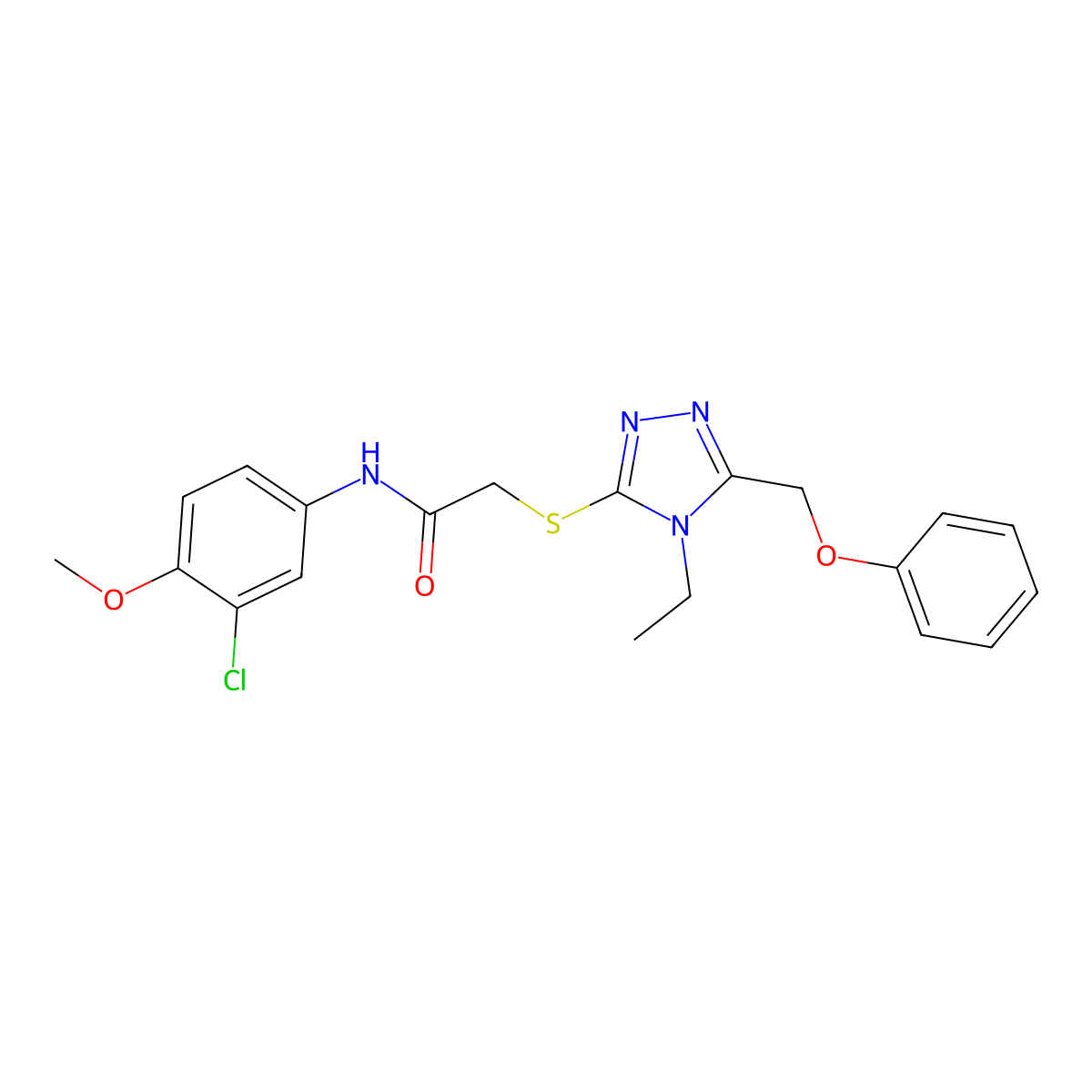N-(3-chloro-4-methoxyphenyl)-2-{[4-ethyl-5-(phenoxymethyl)-4H-1,2,4-triazol-3-yl]sulfanyl}acetamide molecular structure, CAS 848996-33-8