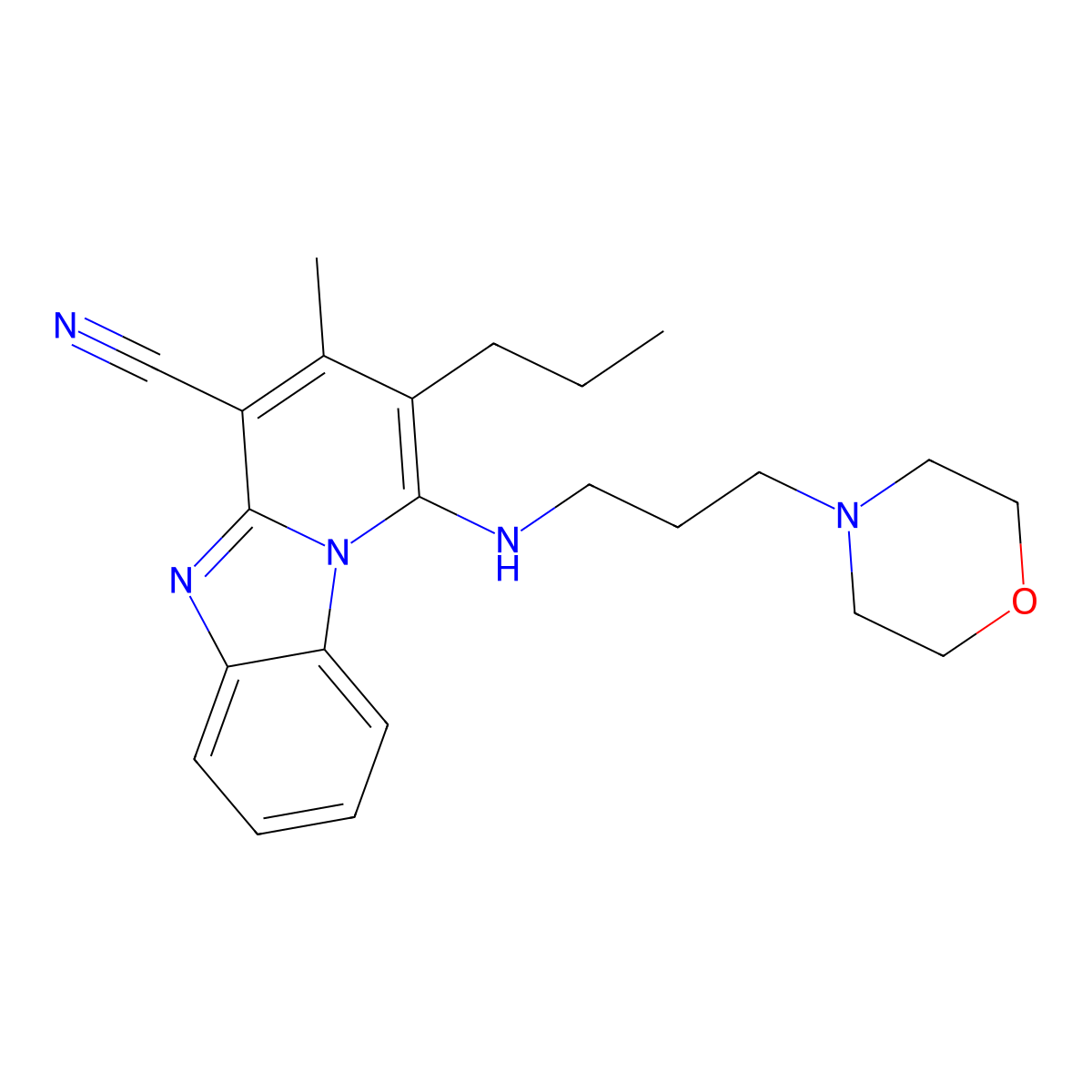 3-Methyl-1-(3-morpholin-4-ylpropylamino)-2-propylpyrido[1,2-a]benzimidazole-4-carbonitrile molecular structure, CAS 848998-29-8
