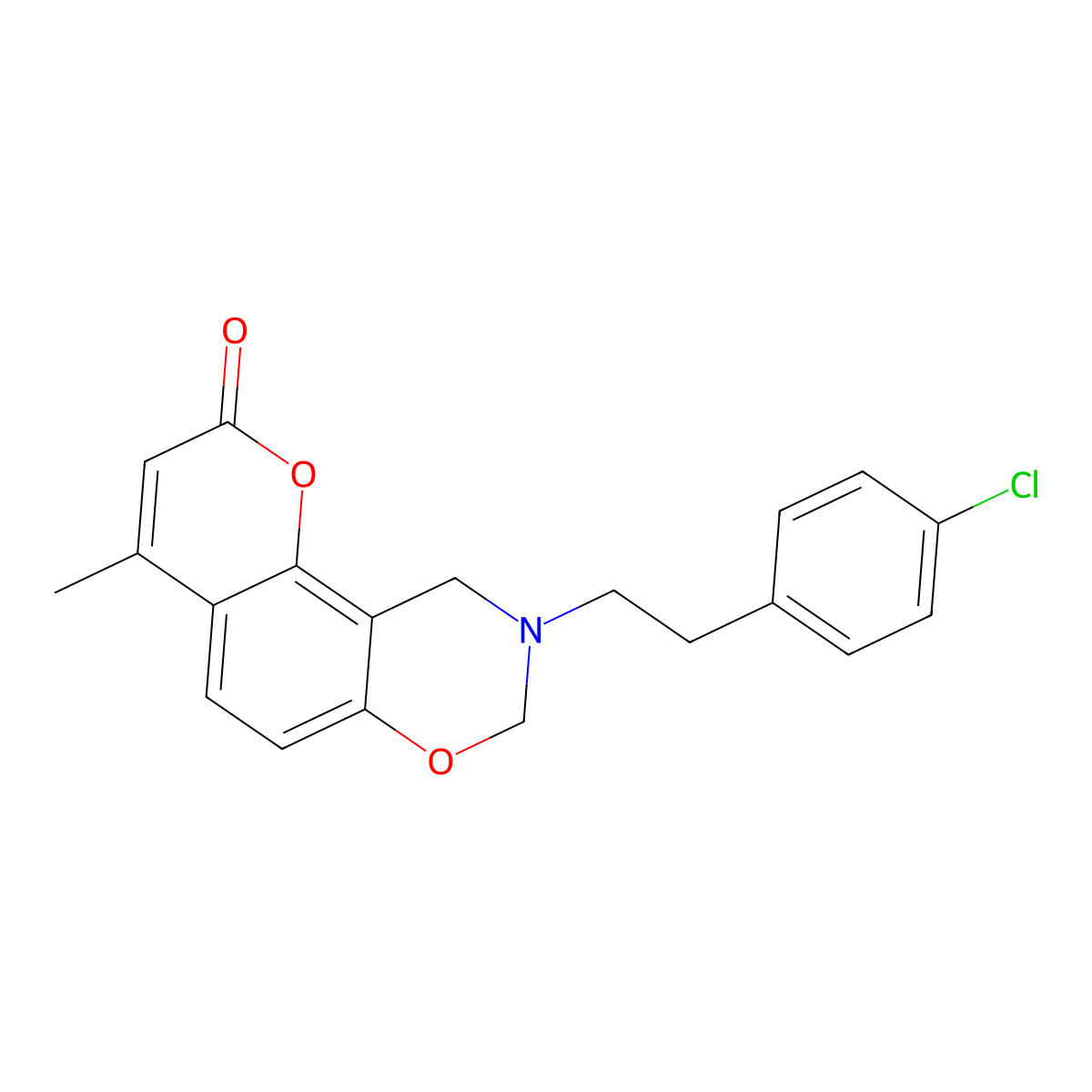 9-(4-chlorophenethyl)-4-methyl-9,10-dihydro-2H,8H-chromeno[8,7-e][1,3]oxazin-2-one molecular structure, CAS 849000-12-0