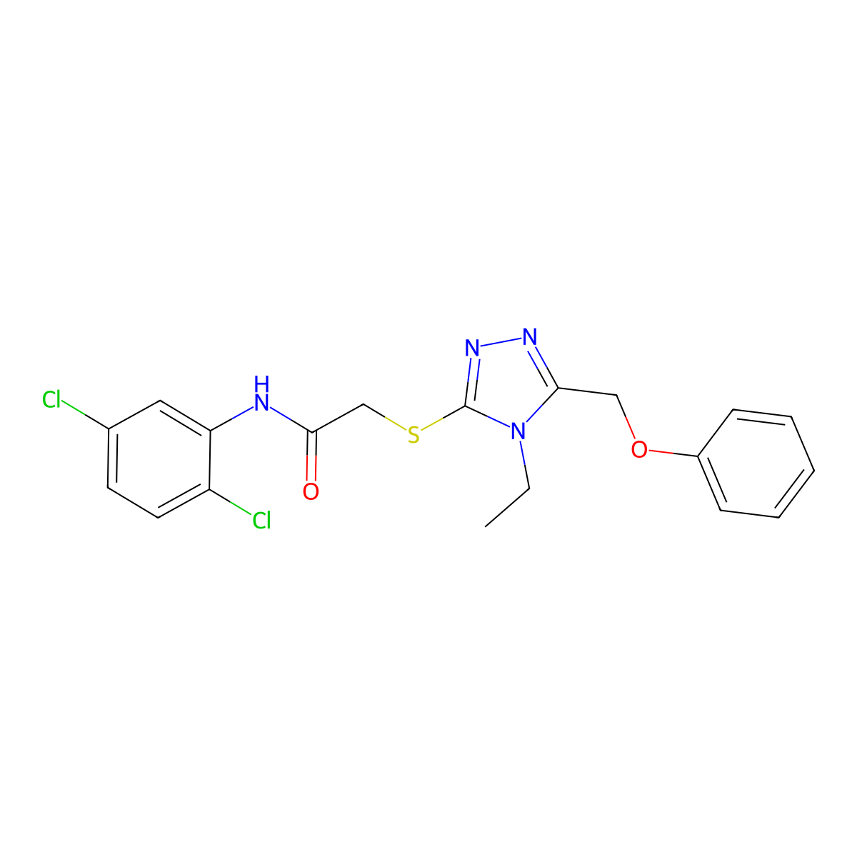 N-(2,5-dichlorophenyl)-2-{[4-ethyl-5-(phenoxymethyl)-4H-1,2,4-triazol-3-yl]sulfanyl}acetamide molecular structure, CAS 849000-30-2